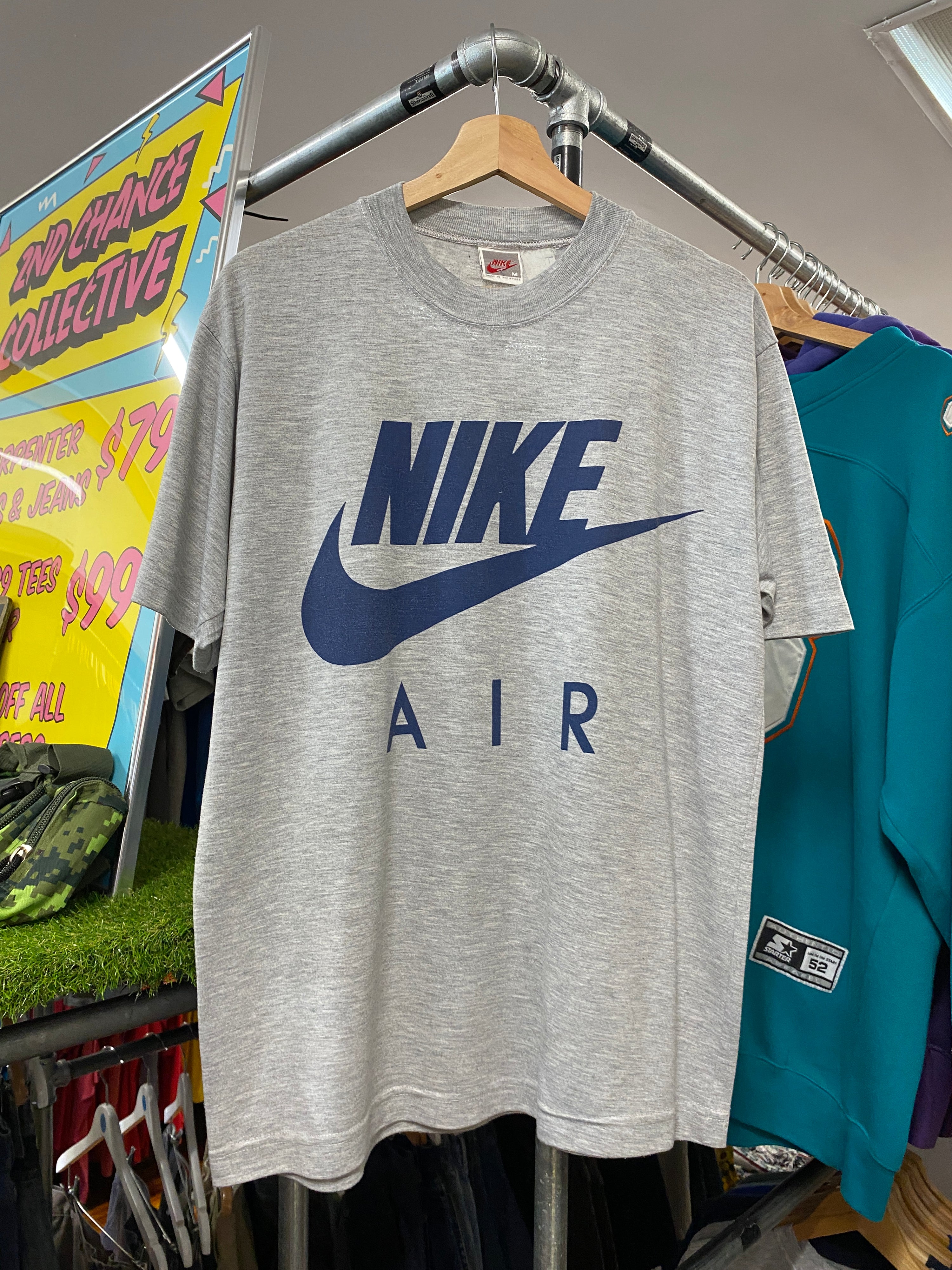 M - Nike Air Grey Tee Big Blue Print Vintage Tee