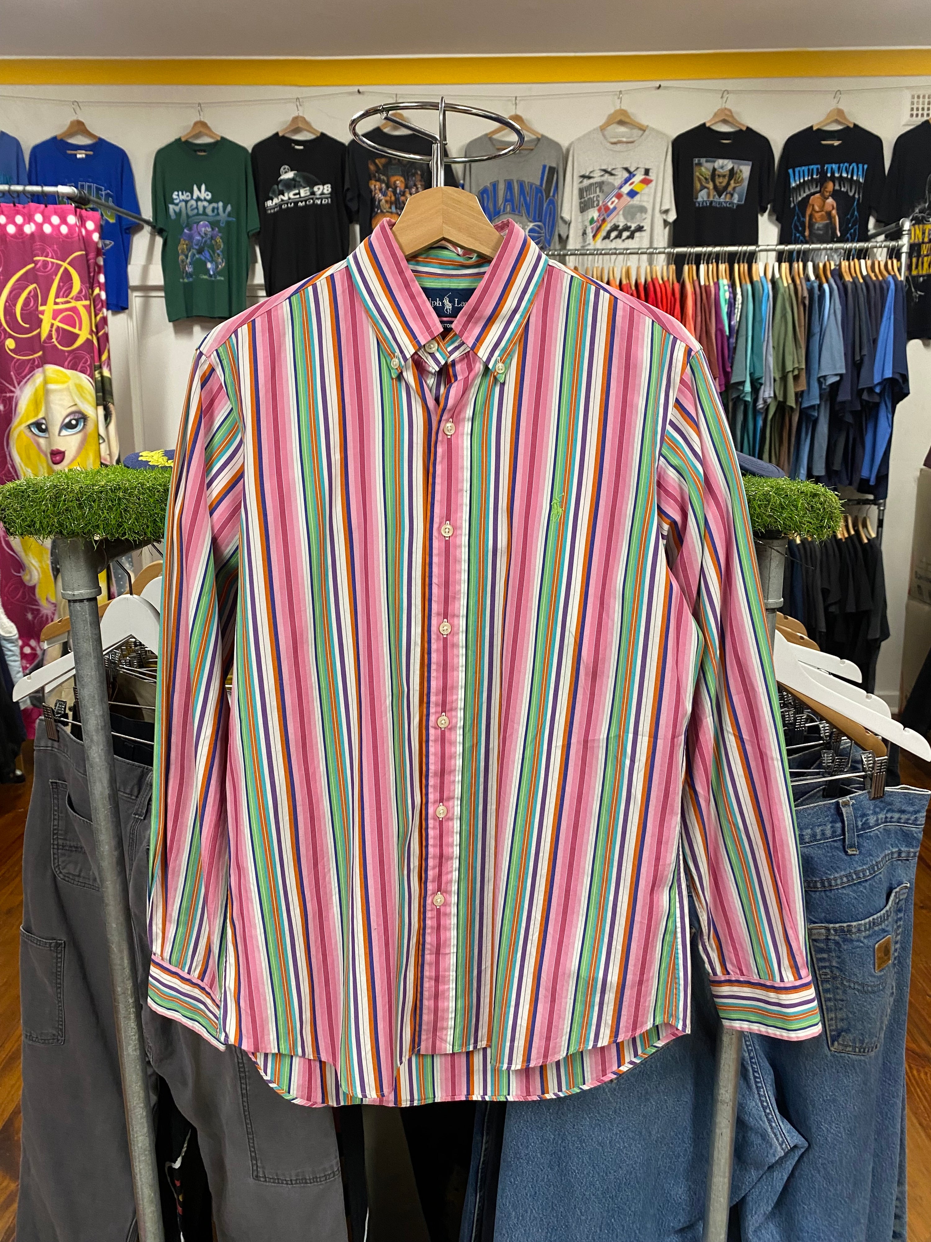 [S] Ralph Lauren Pink/Green LS Button-up