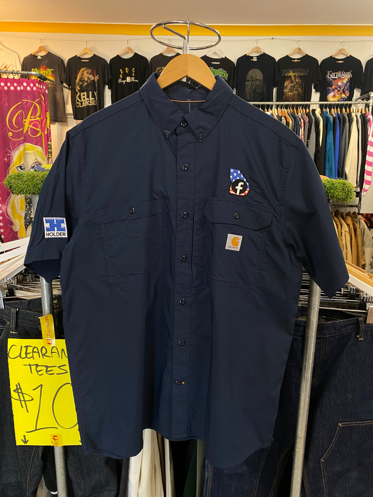 [L] Carhartt Force Navy Short Sleeve Button-up