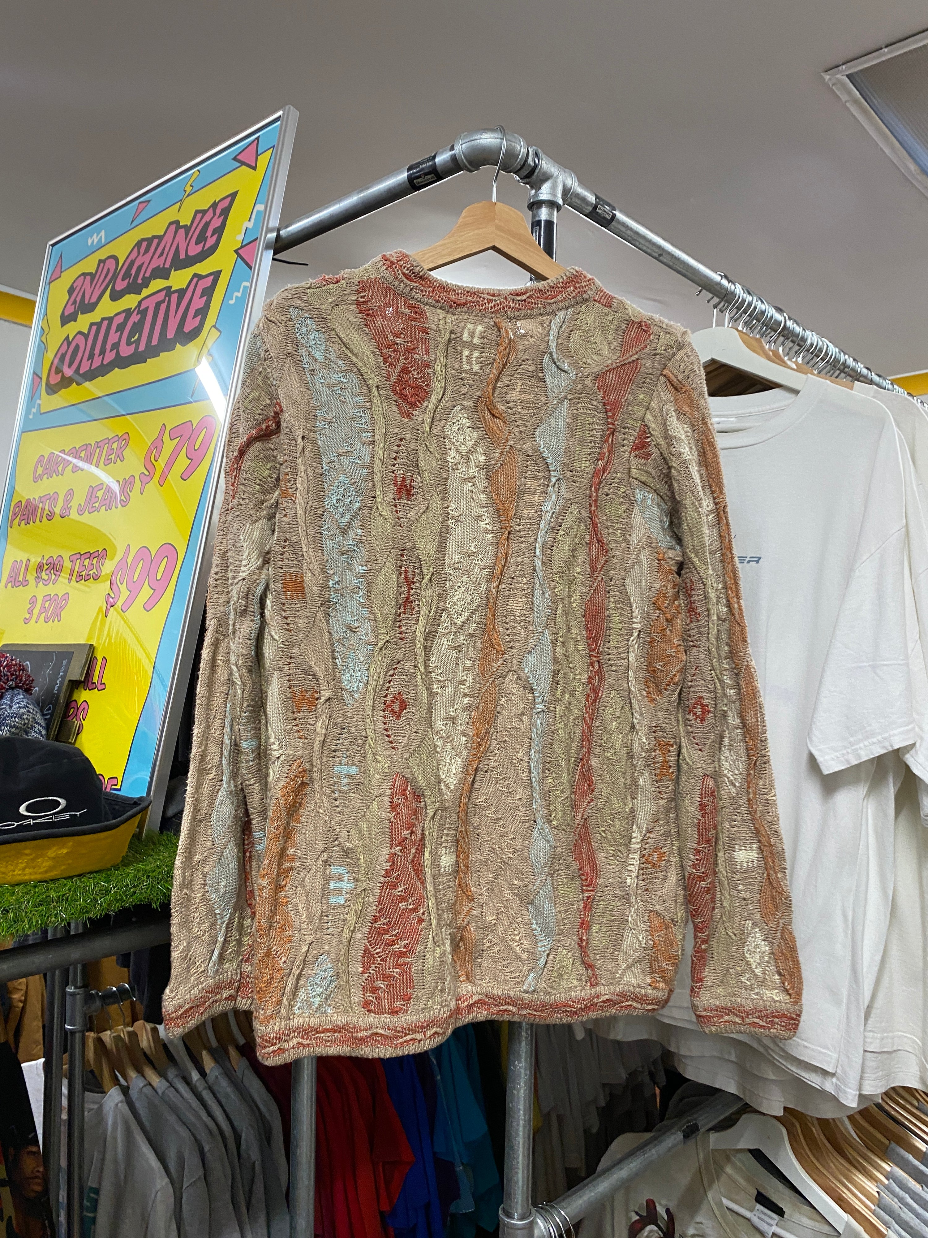M - Vintage Coogi Beige/Salmon Vertical Wool Jumper
