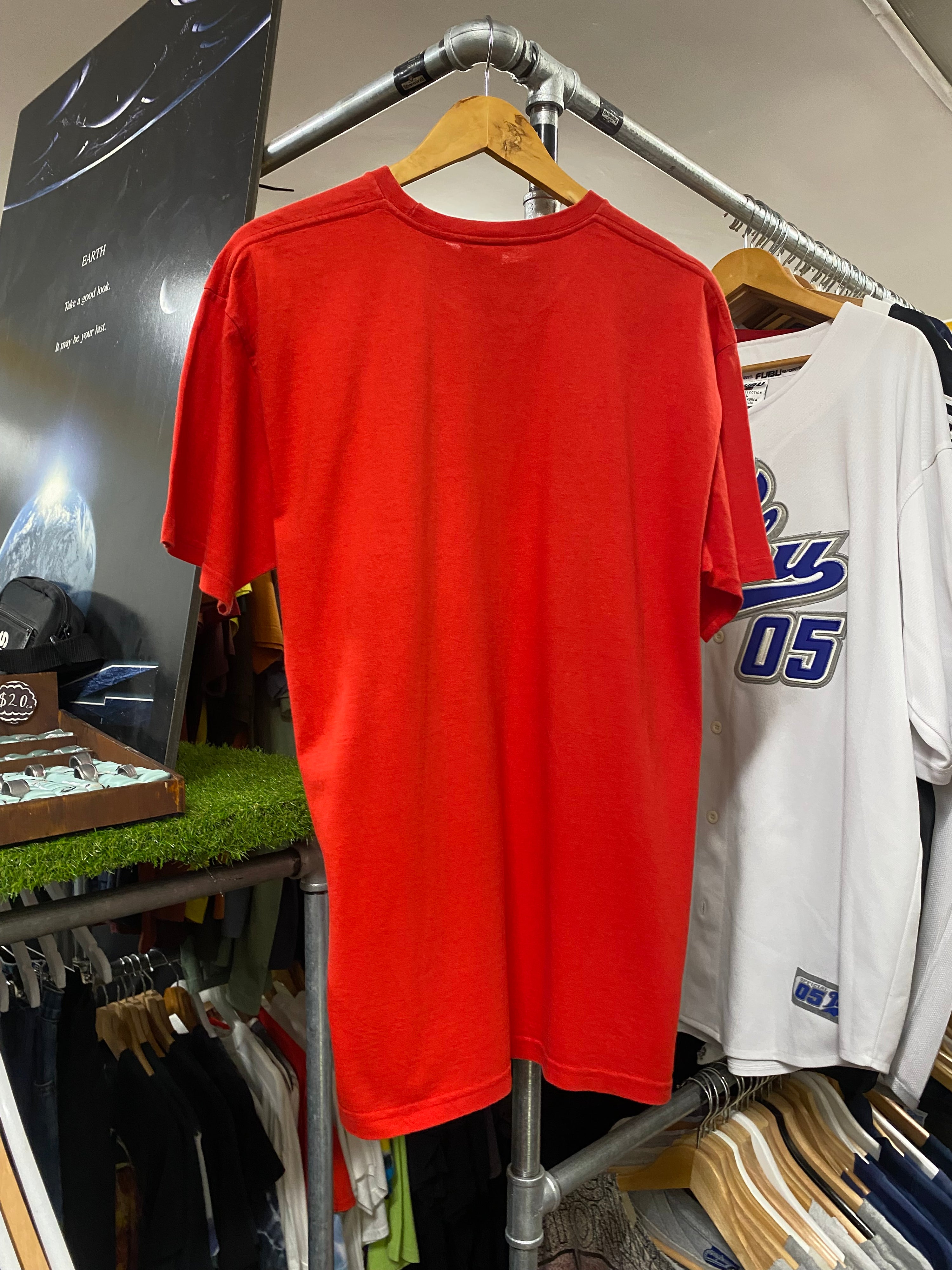 M - 2000s Nike Silver Mesh Spellout Red Tee