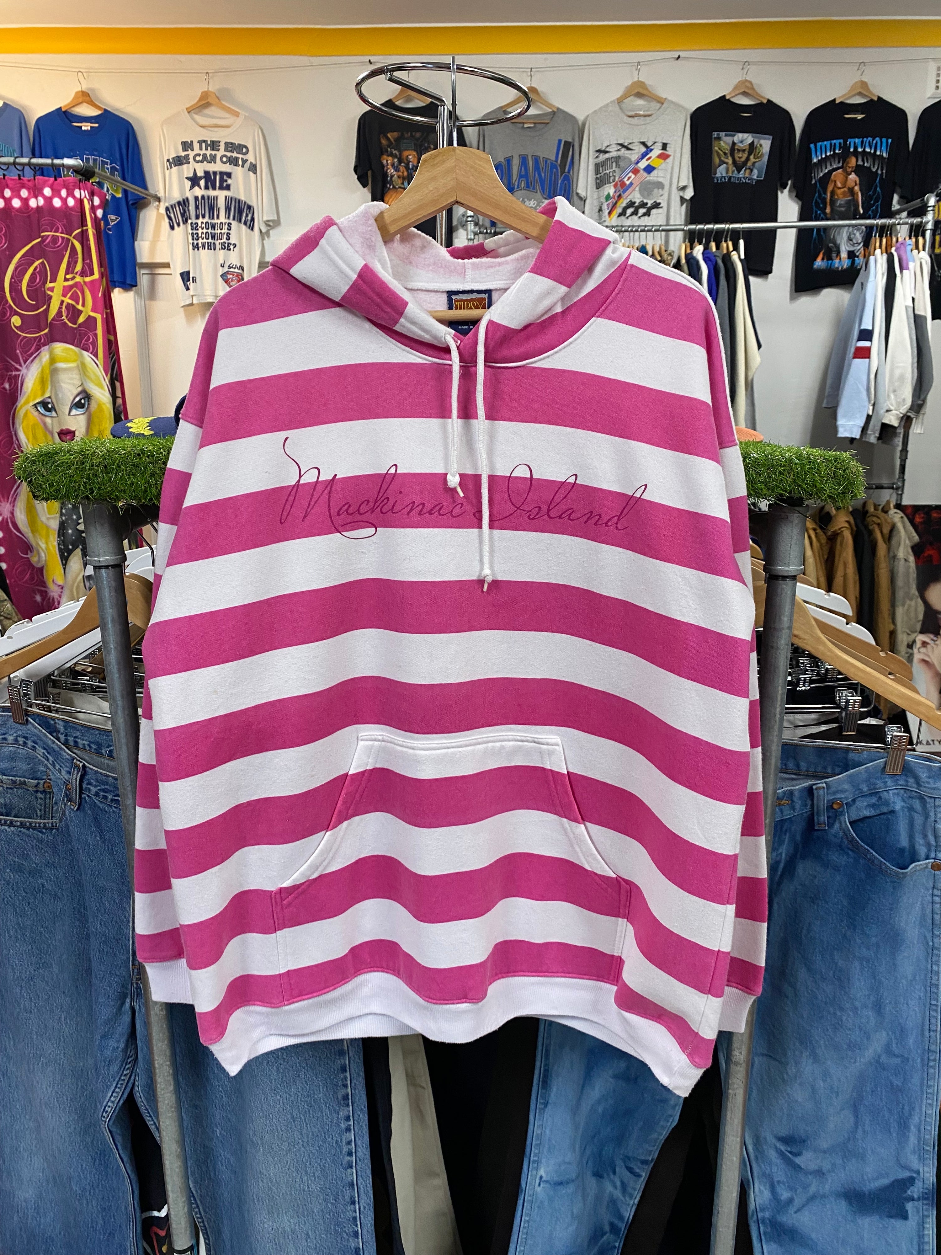 [L] Mackinac Island Pink Stripy Hoodie
