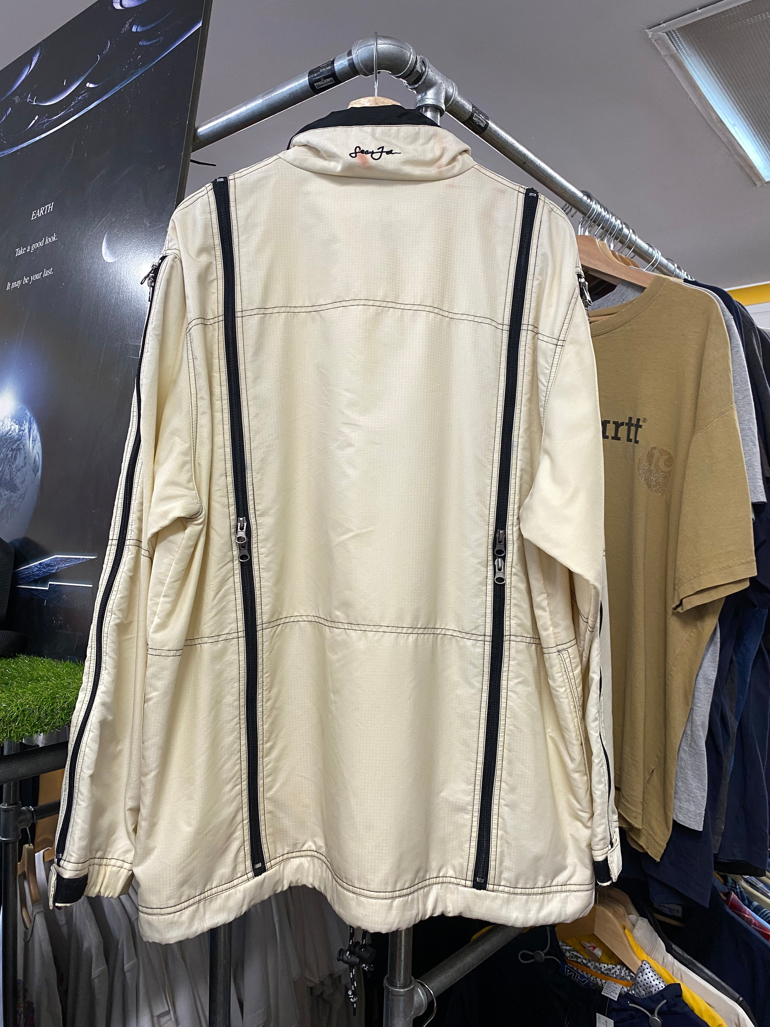M - 2000s Sean John Multi Zip Cream Zip Up Jacket