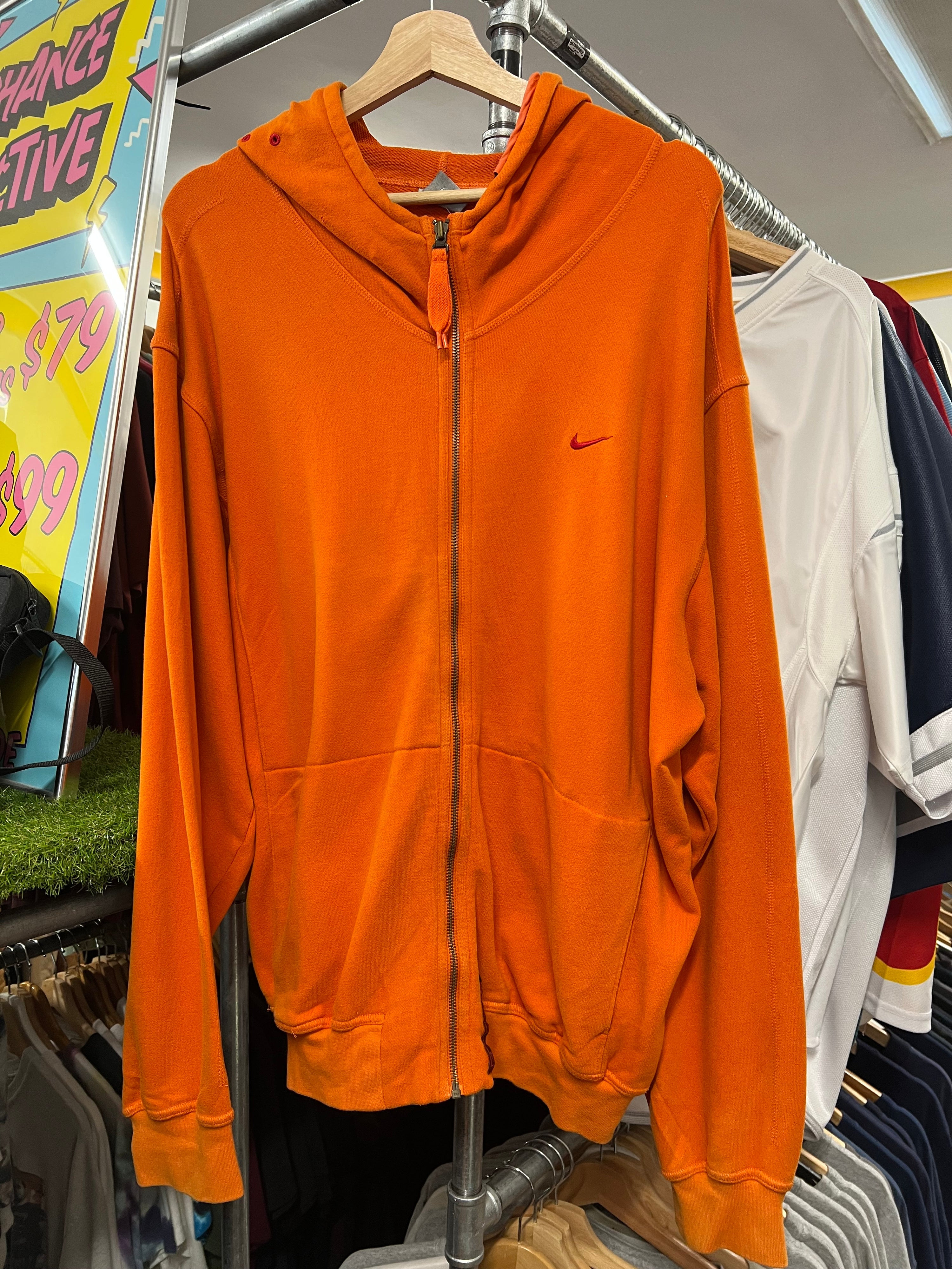 L - 2000s Nike Int'l Orange 2 Pocket Full Zip Hoodie