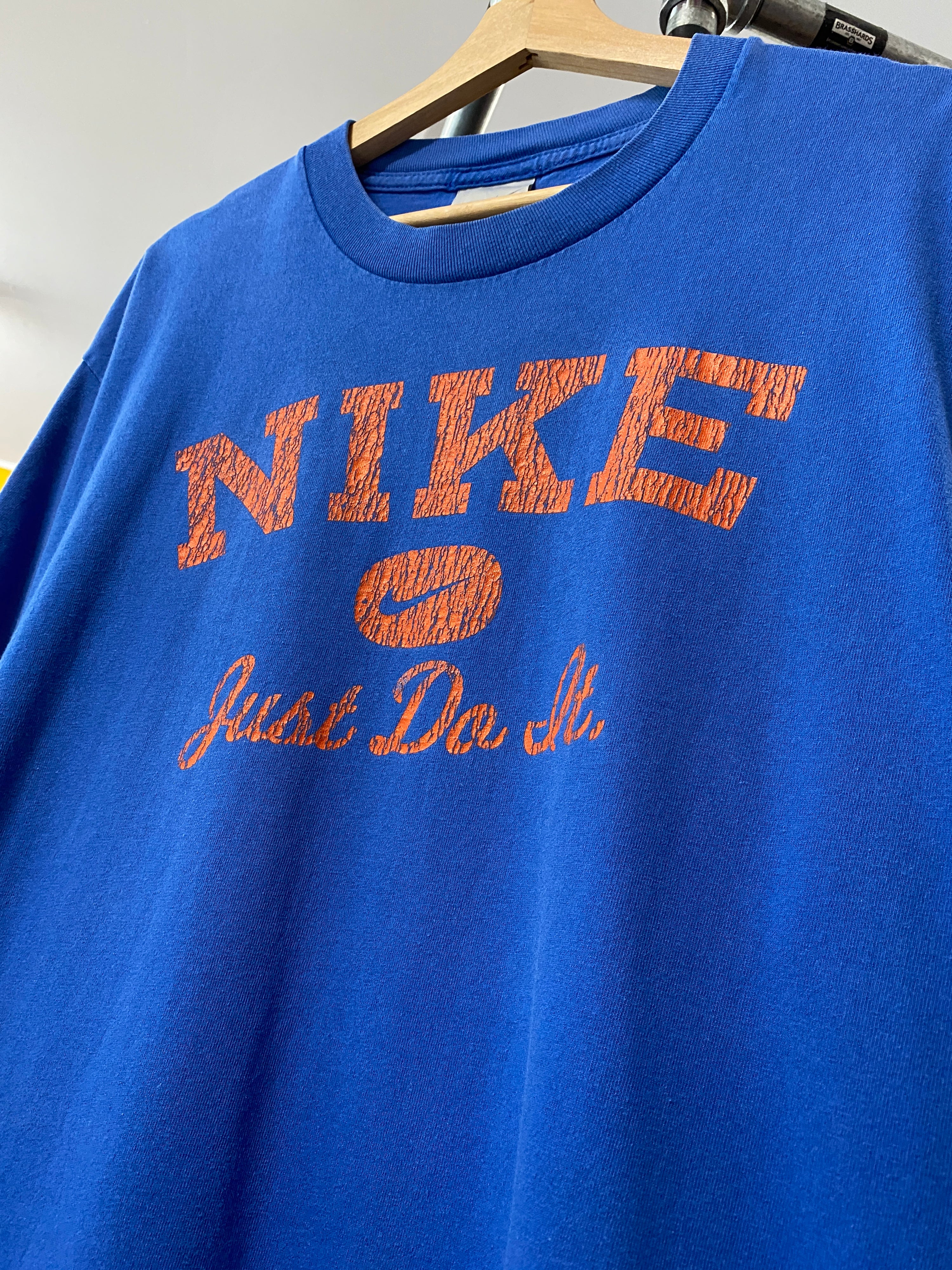 L - Nike Just Do It Blue Tee Cracked Orange