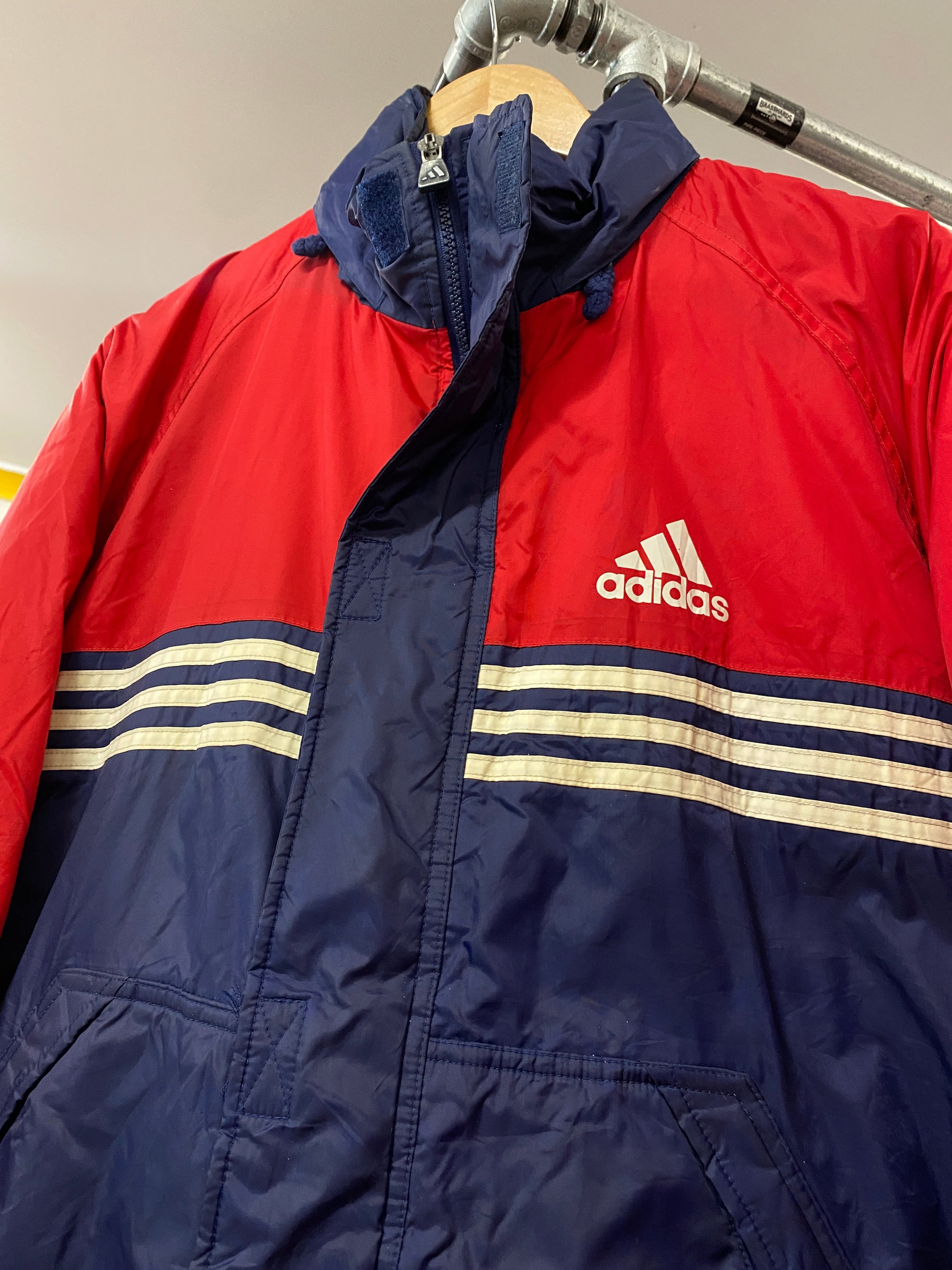M - Vintage Adidas Puffer Zip Up Red Top/Blue Bottom