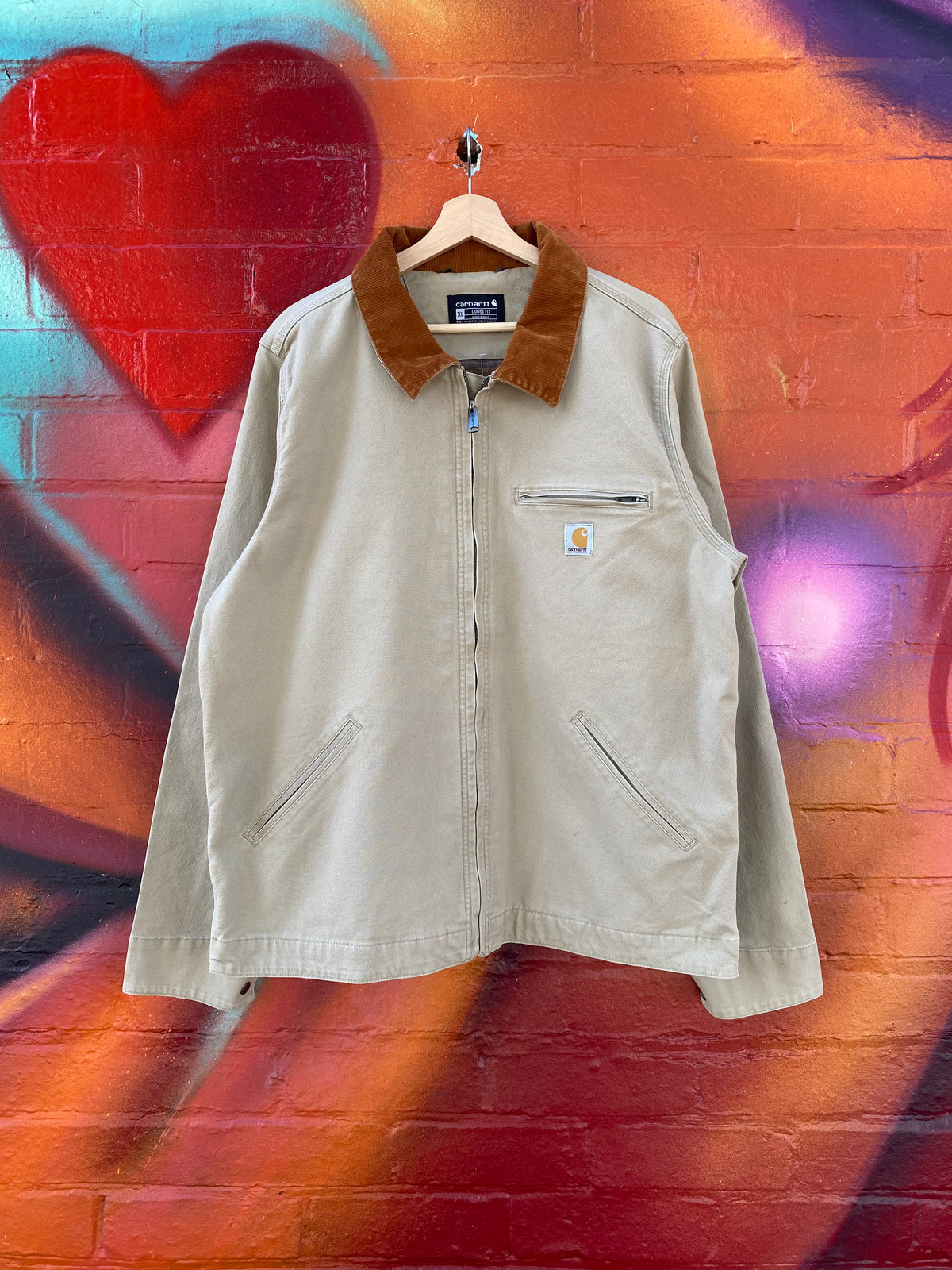 [XL] Carhartt Beige Jacket w/ Caramel Cord Collar