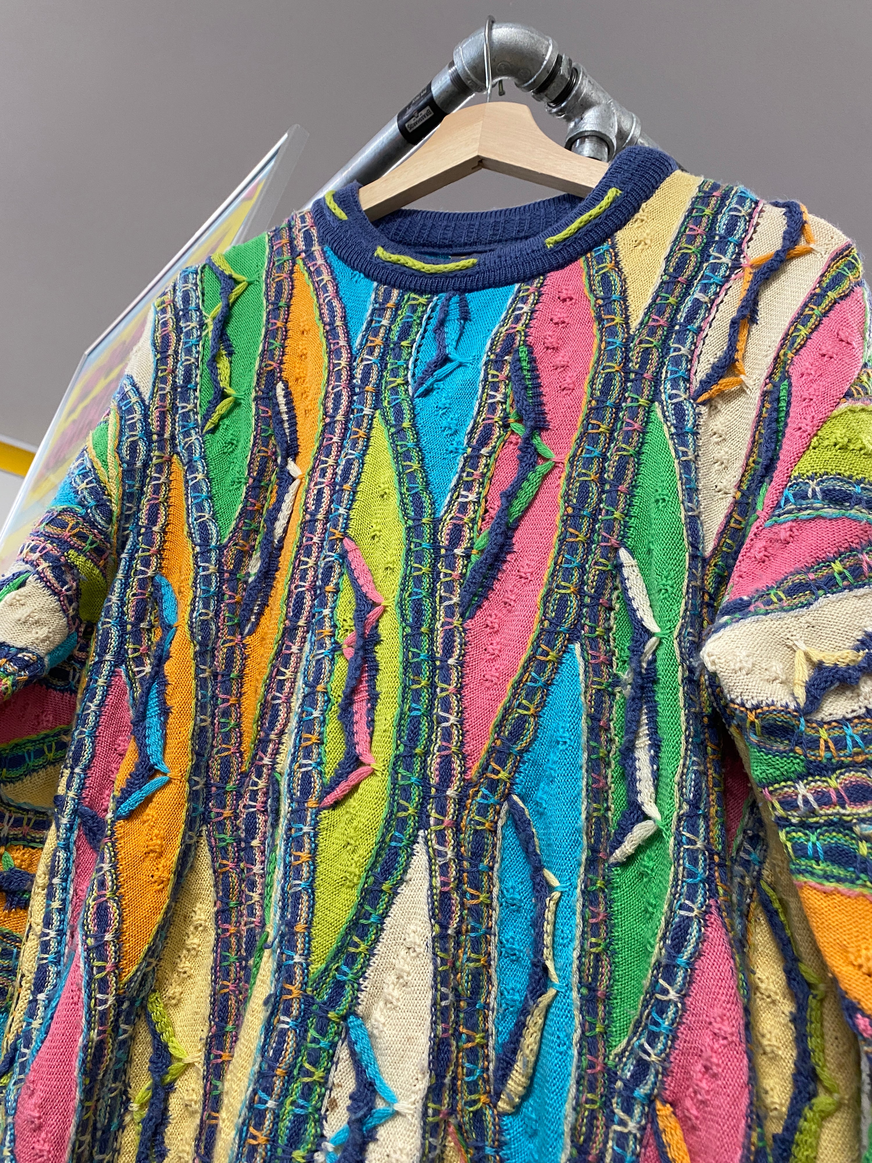 S - Vintage Coogi Blue/Pink Vertical Wool Jumper