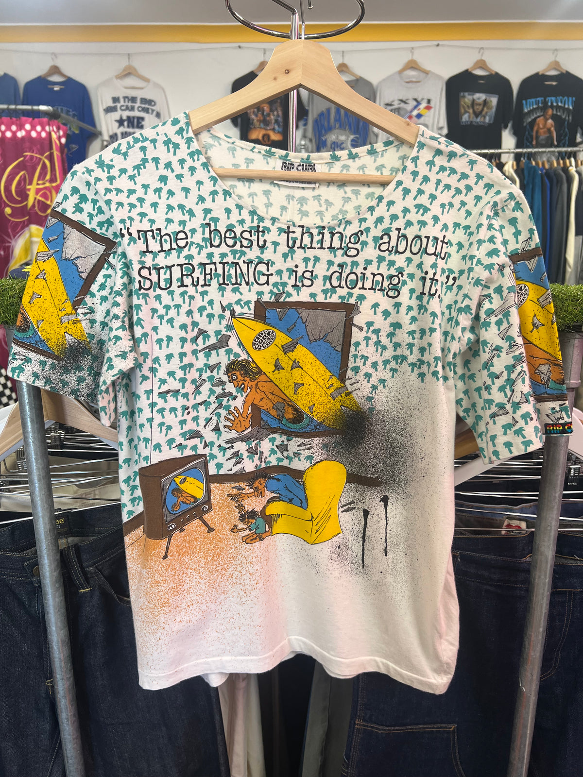 [M] 1980s Rip Curl Surfing All Over Print