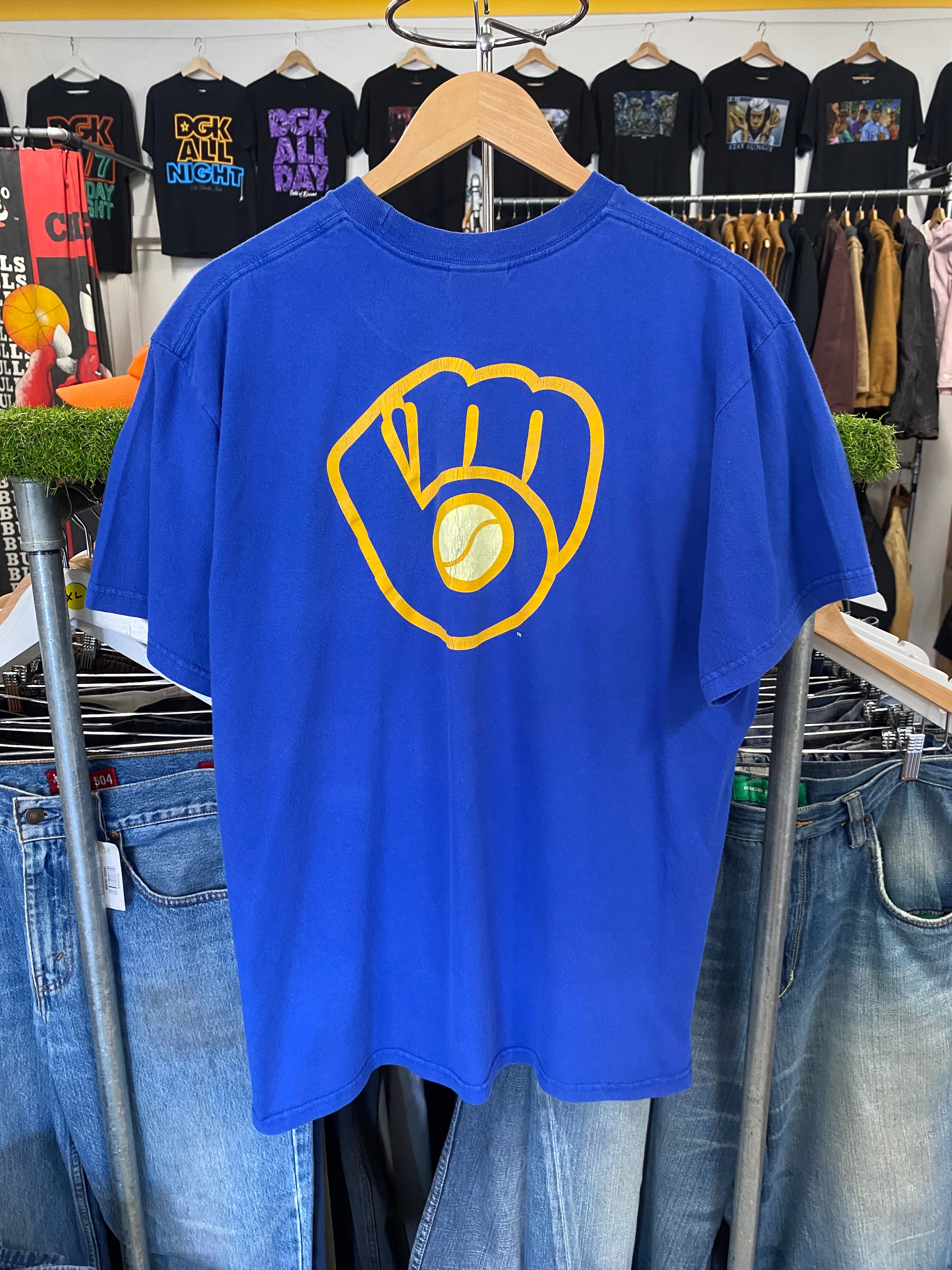 L - 2000s Nike Milwaukee Brewers Double Sided Blue Tshirt