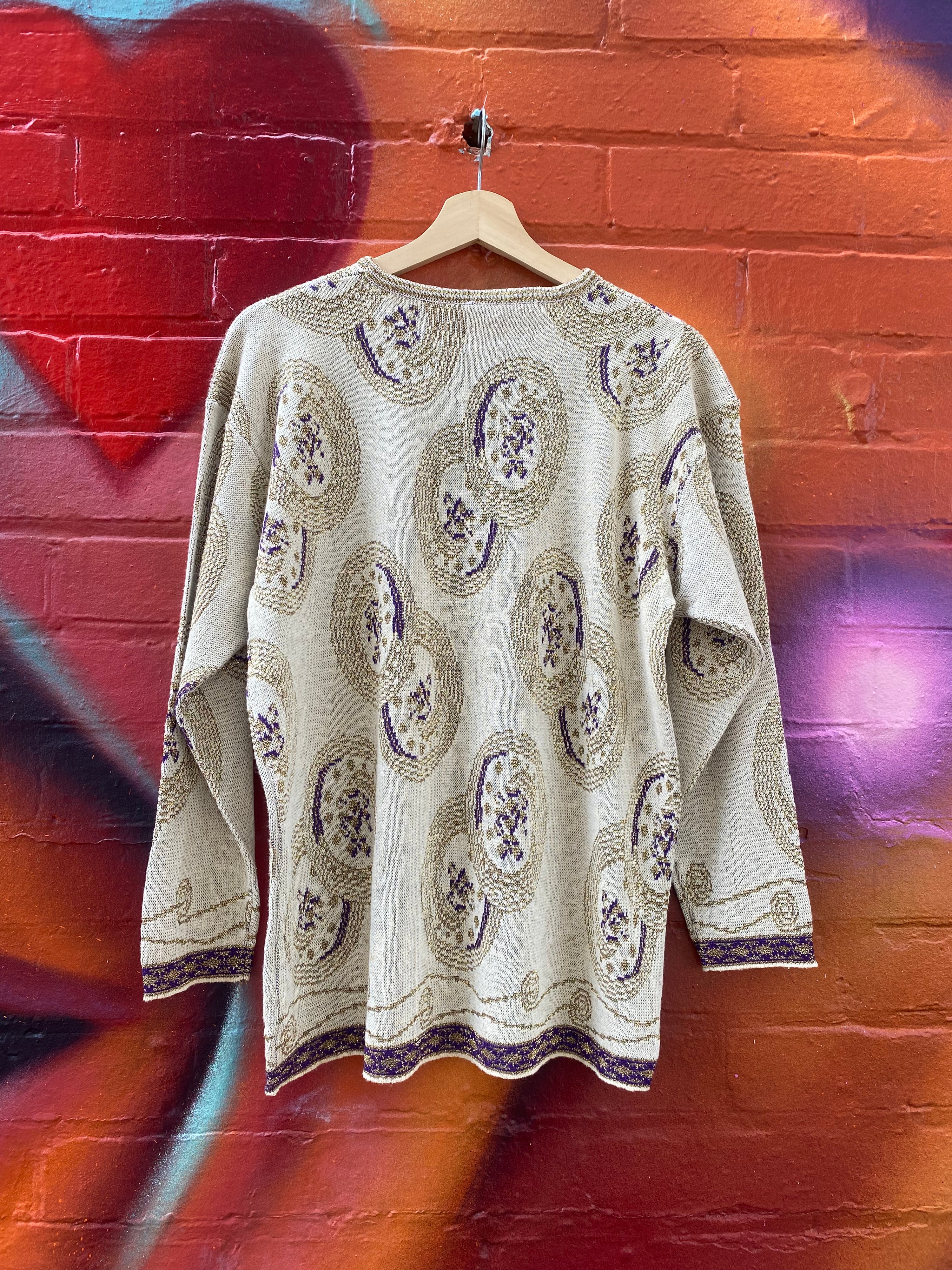 [S] Gold and Purple Knit Sweater