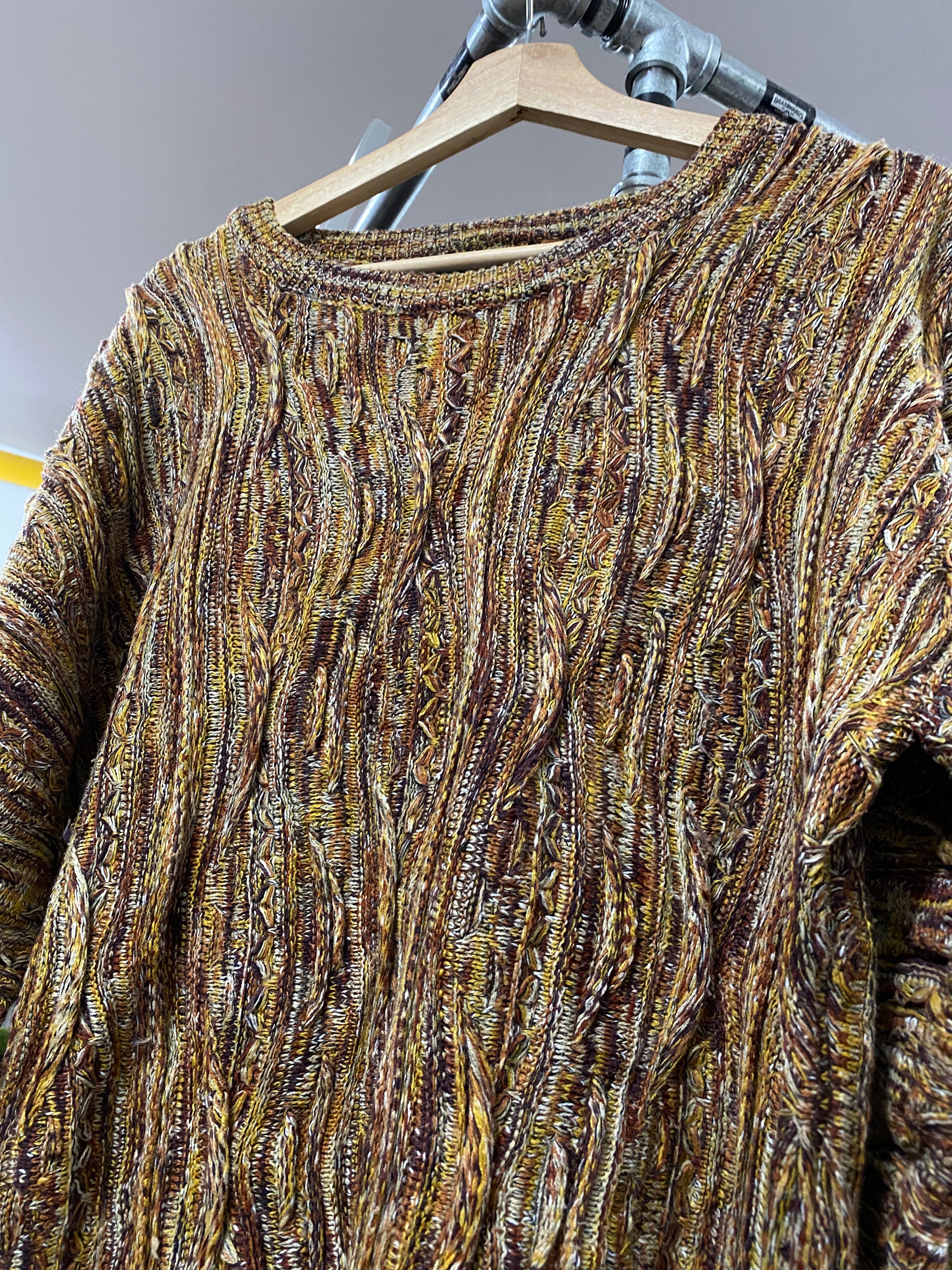 M - Vintage Coogi Ochre/Brown Static Vertical Wool Jumper