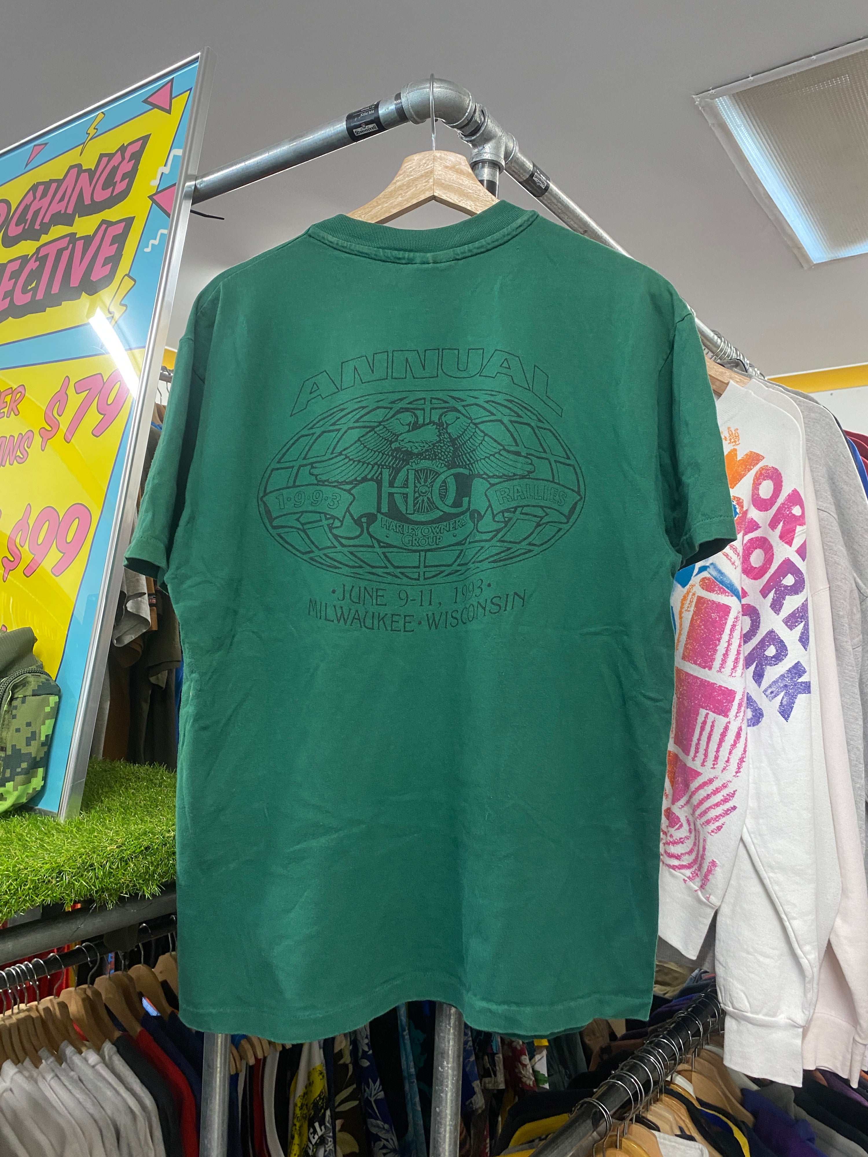 L - 1993 Harley Davidson Owners Group Green DS Tee