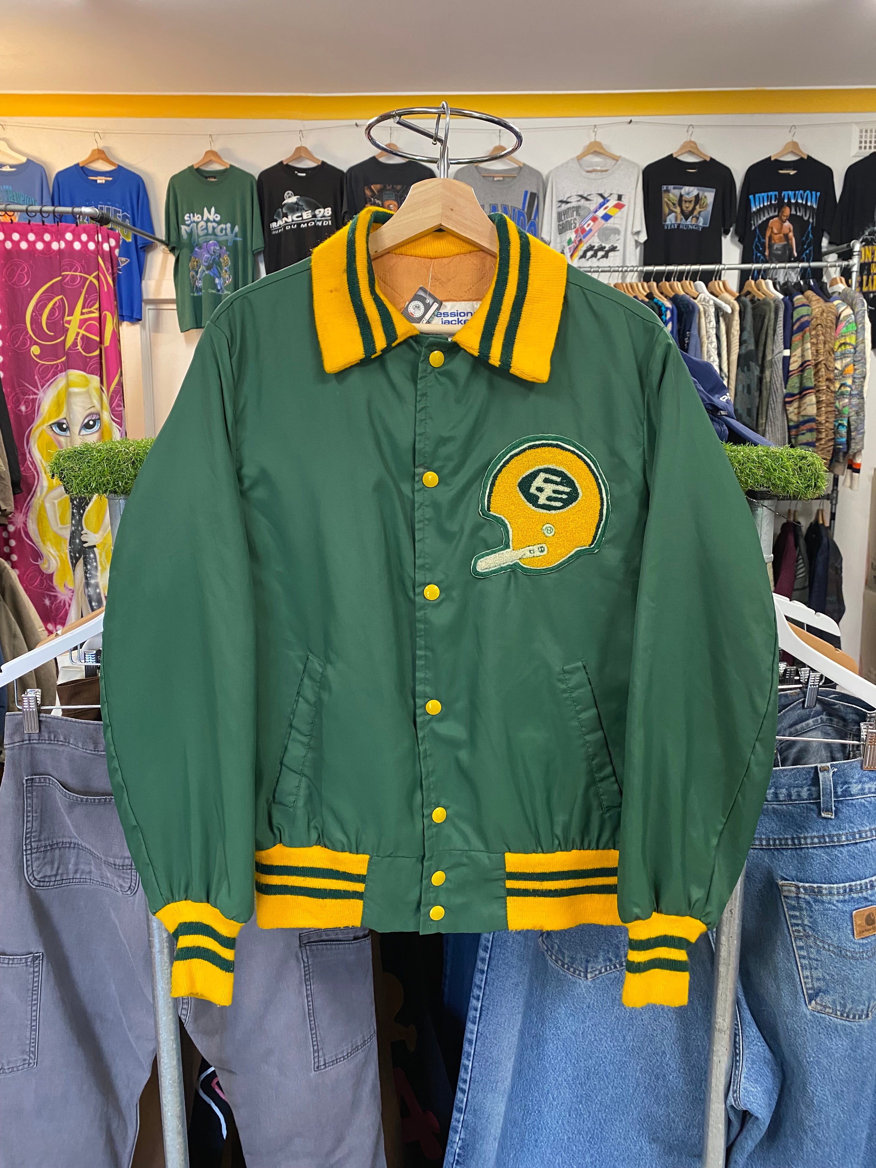 S/M - 1980s Green/Yellow Canadian Football League Bomber Jacket