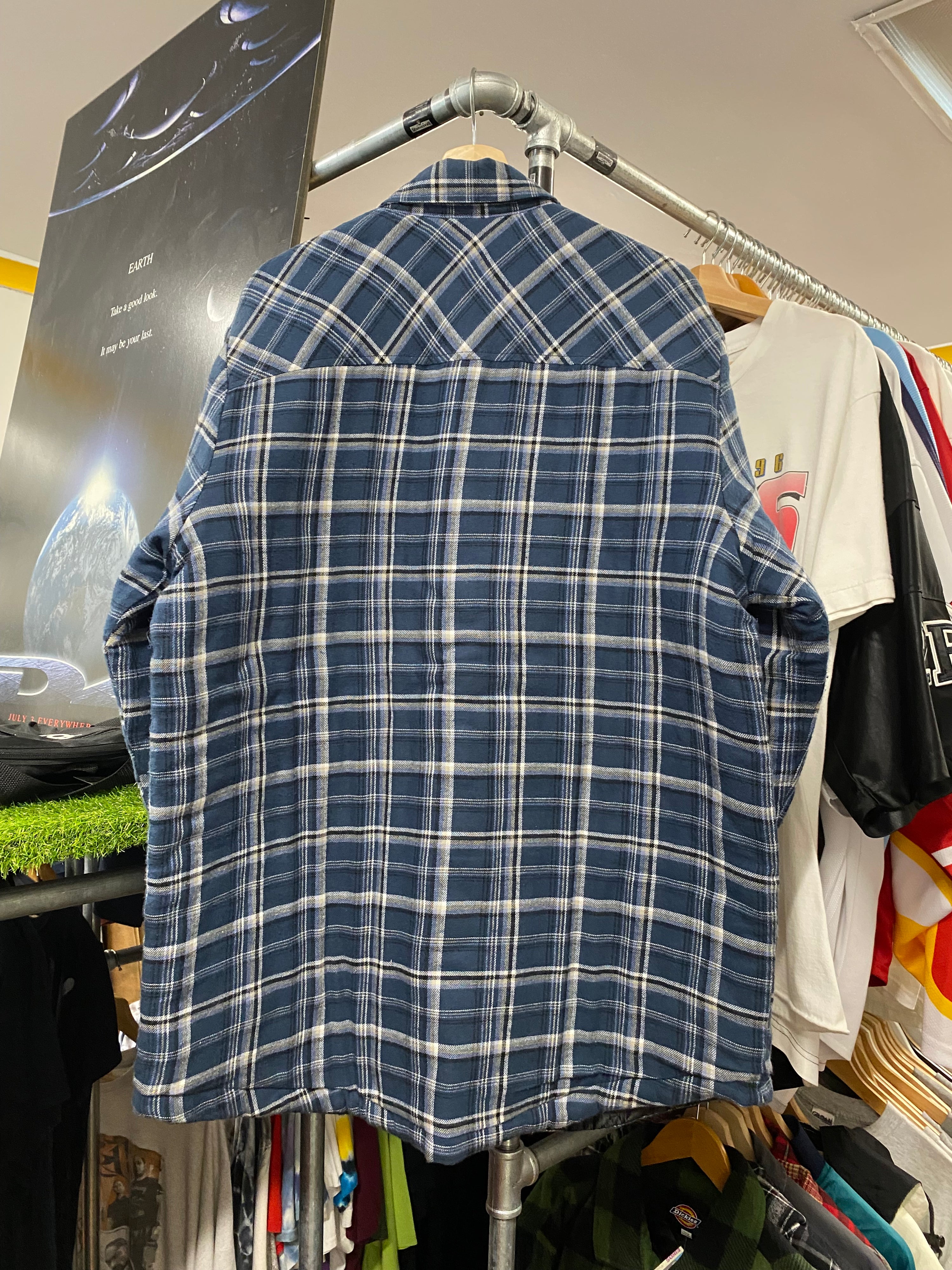 [L] Dickies Blue/White Check Heavyweight Button Up