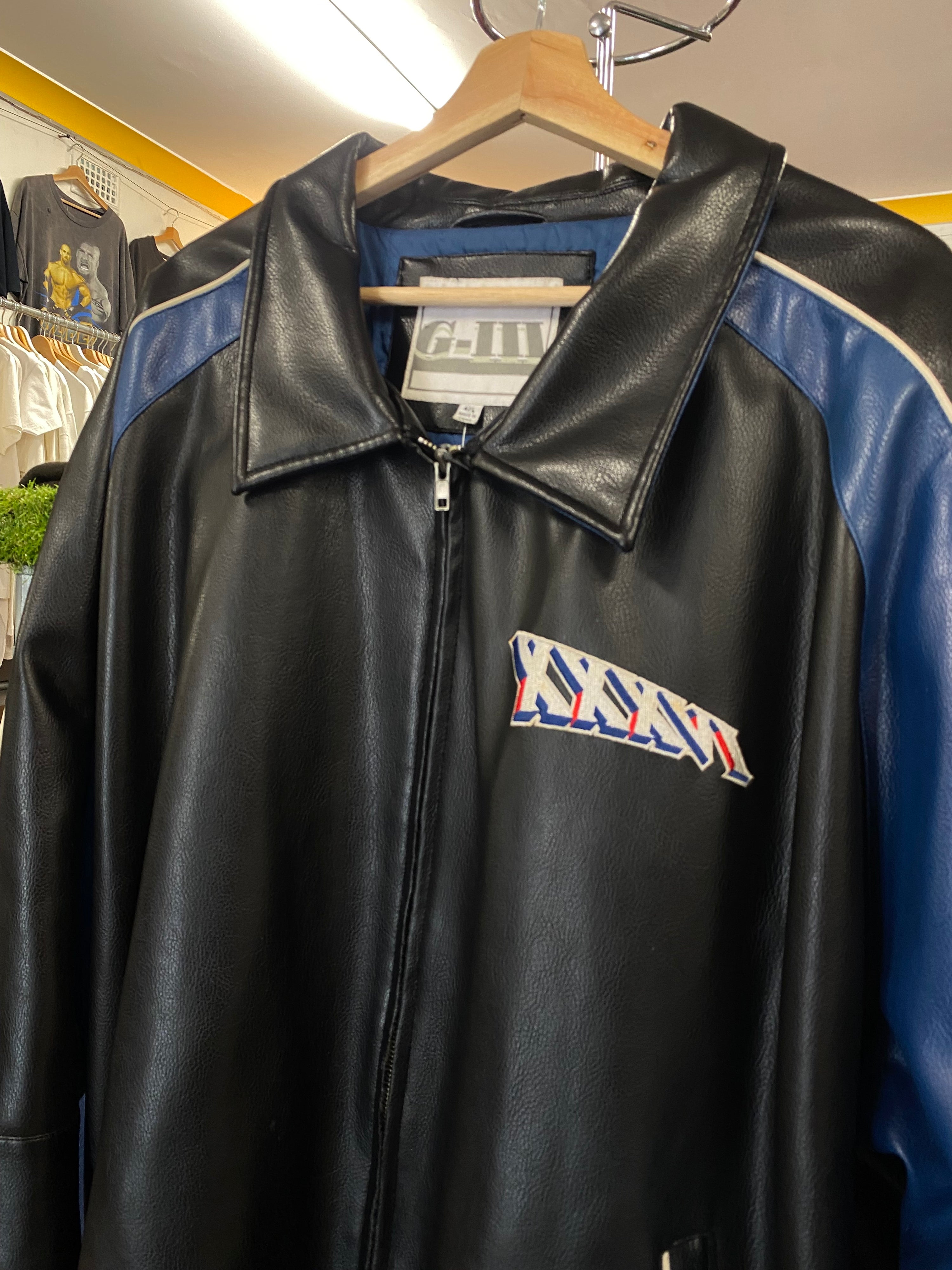 [4XL] 2002 Superbowl G-III Faux Leather Jacket: Flaws