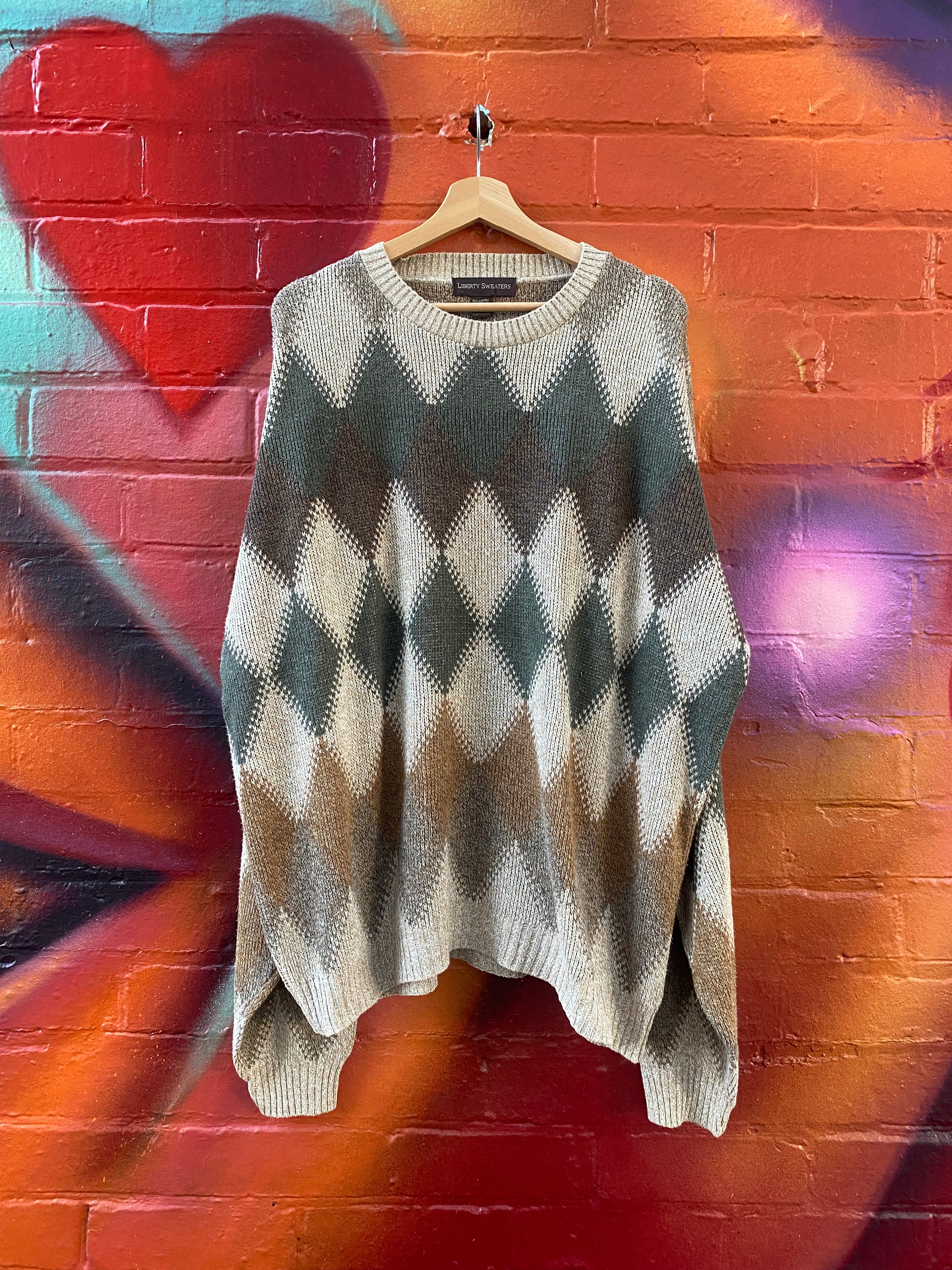 [XL] Liberty Sweaters Brown/Green Diamonds Knit Sweater