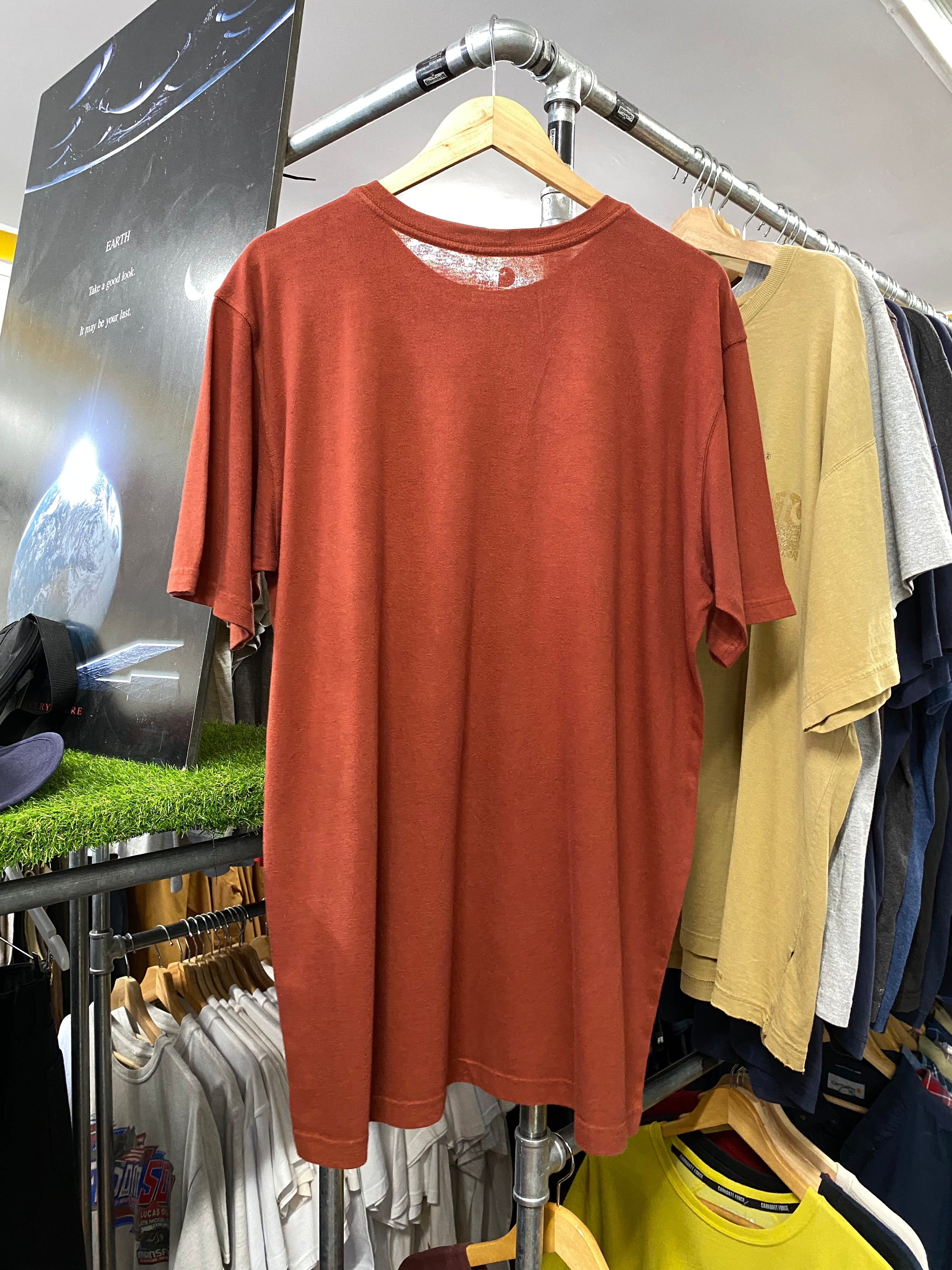 L - Carhartt Logo Behind Trees Maroon Tee