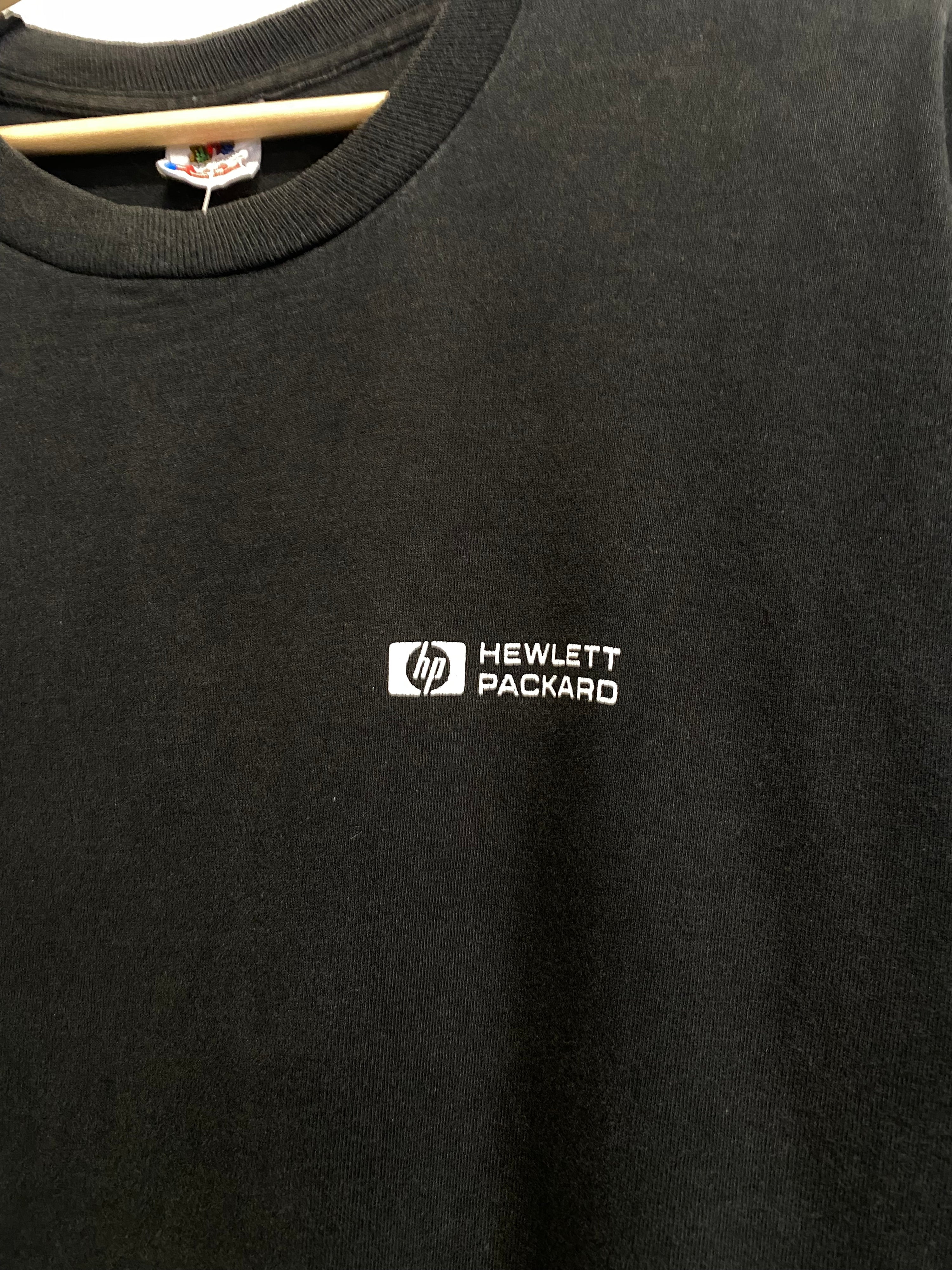 [L] 1990s HP Computers Think Again Double Sided Black Tshirt