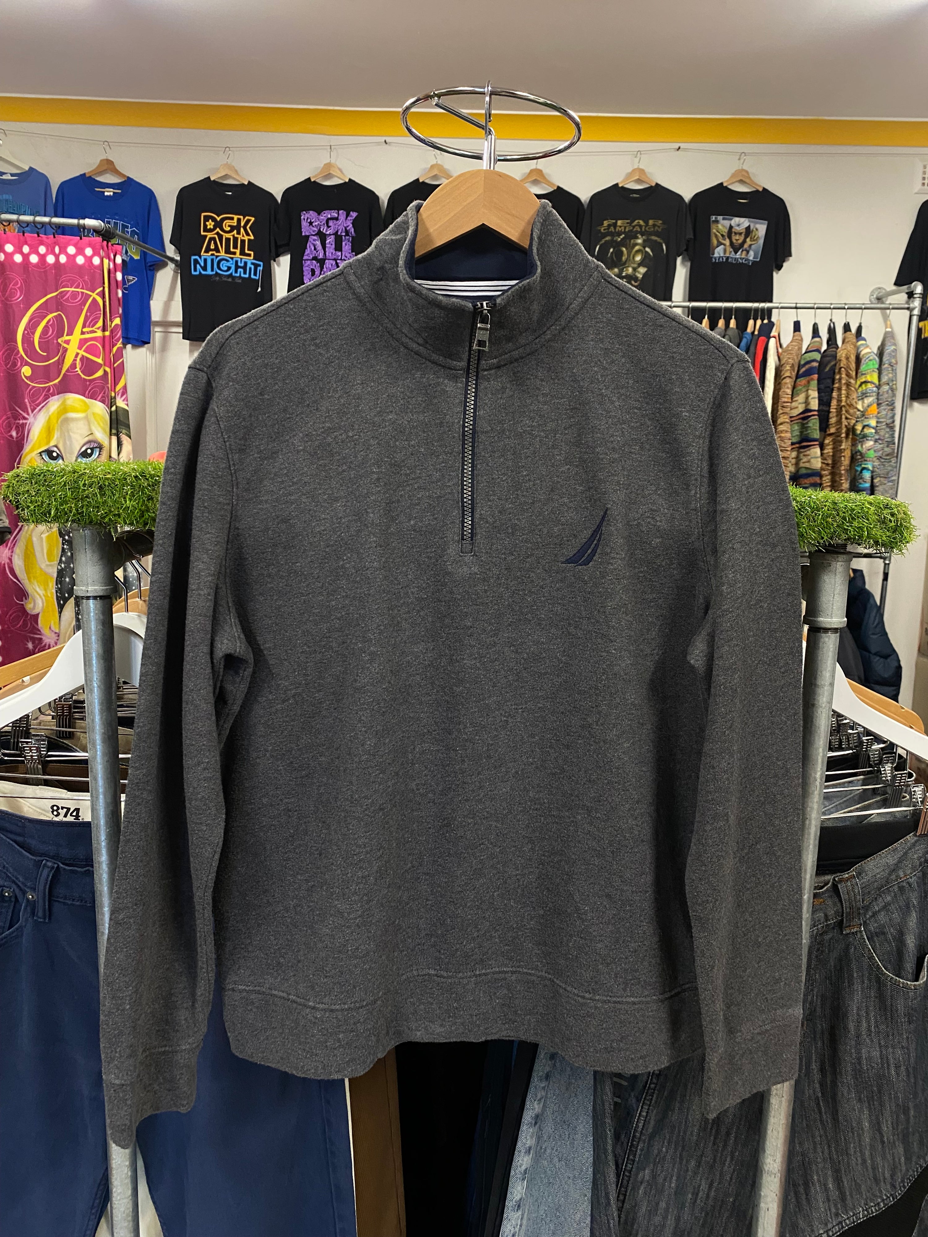 [S] Nautica Grey 1/4 Zip Jumper Pocket Logo