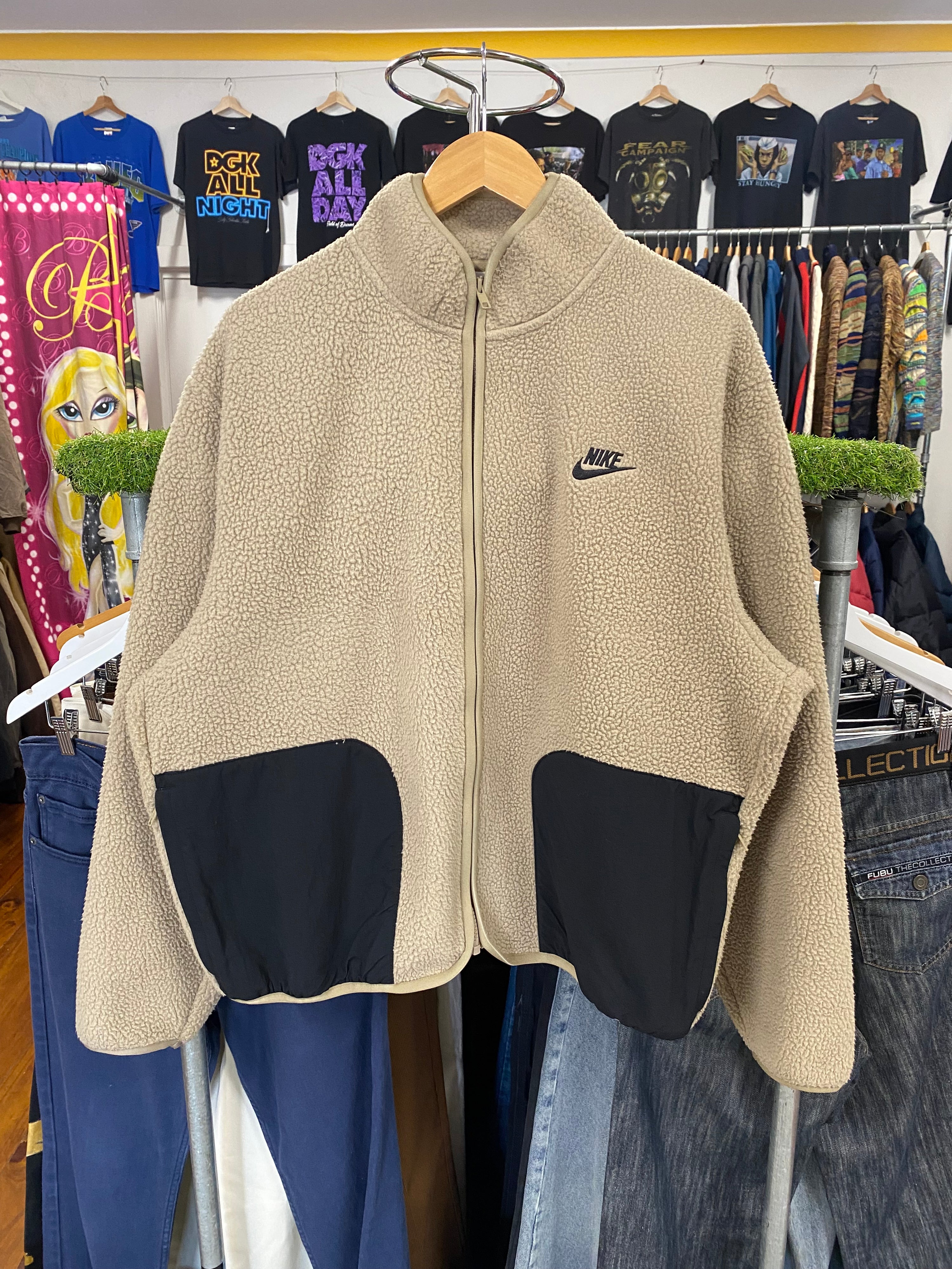 [S] Nike Beige Fleece Zip Up Jumper