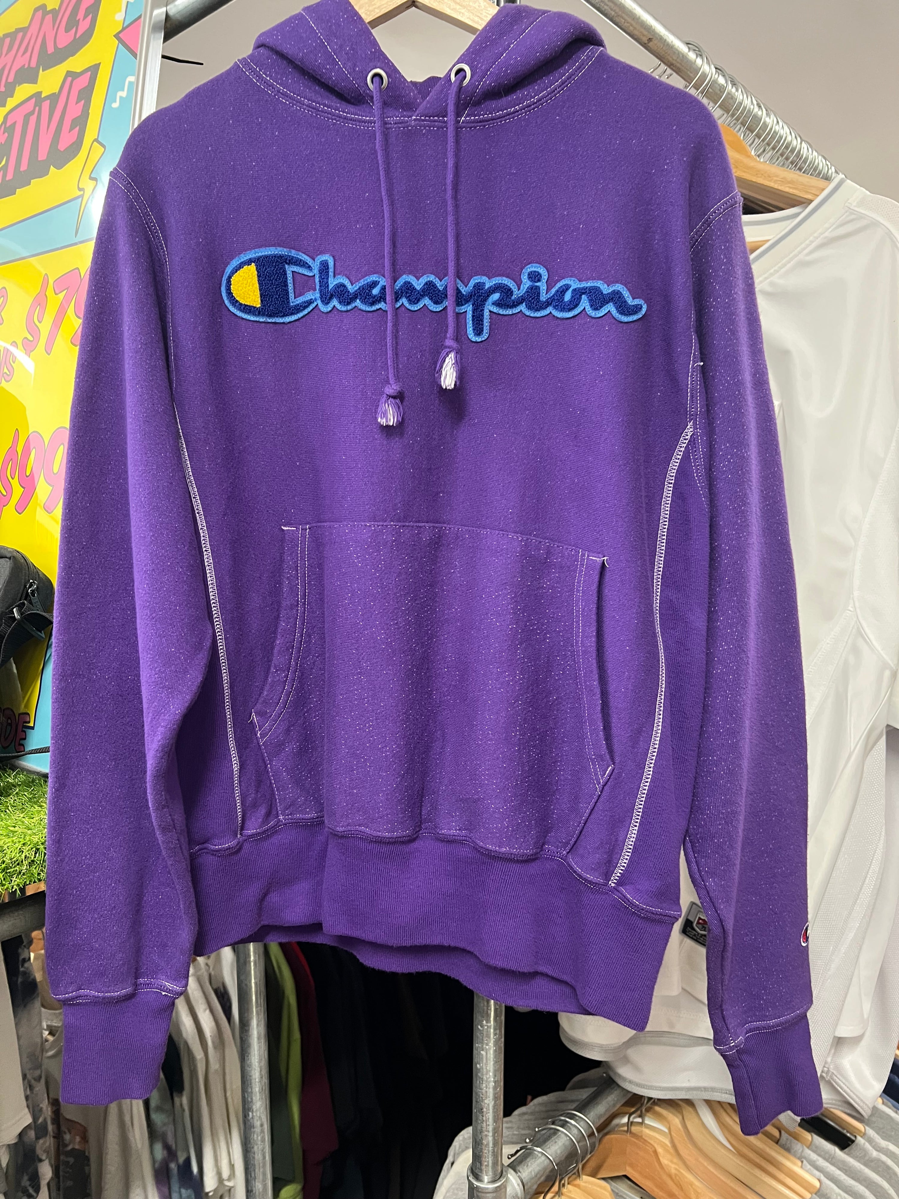 S - Champion Dyed RW x Blue Spellout Snow Purple Hoodie