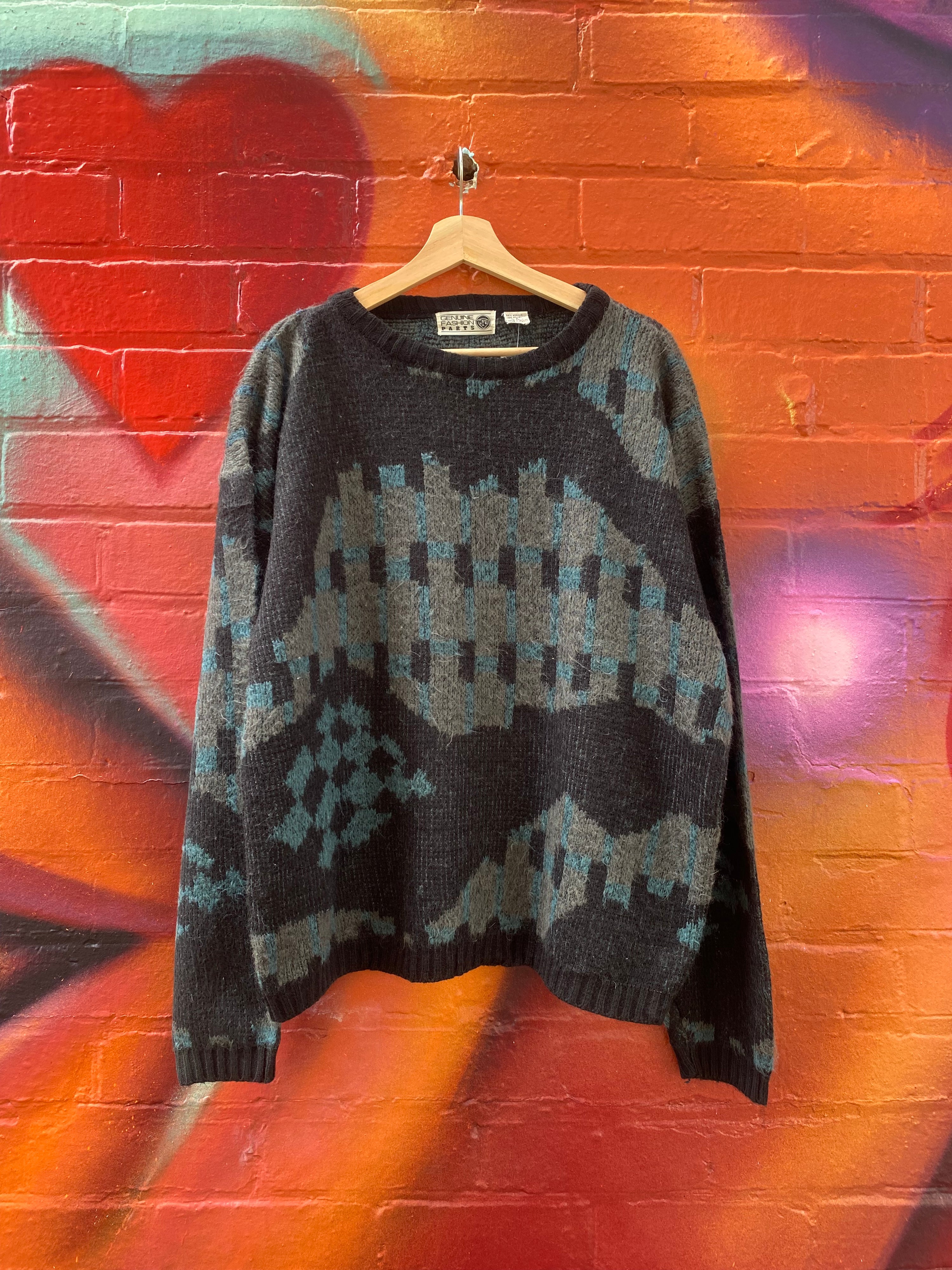 [XL] Genuine Fashion Black/Gey/Teal Knit Sweater