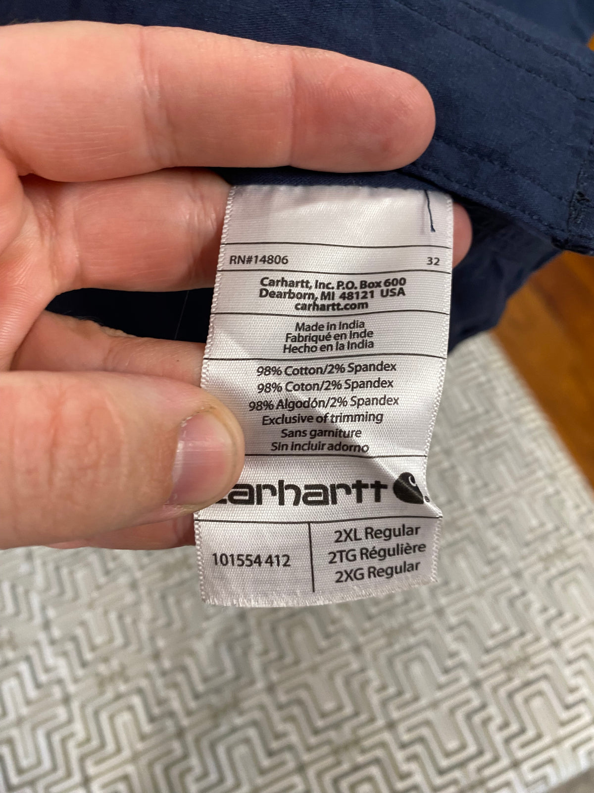 [2XL] Carhartt Navy Long Sleeve Button-Up Shirt Relaxed Fit