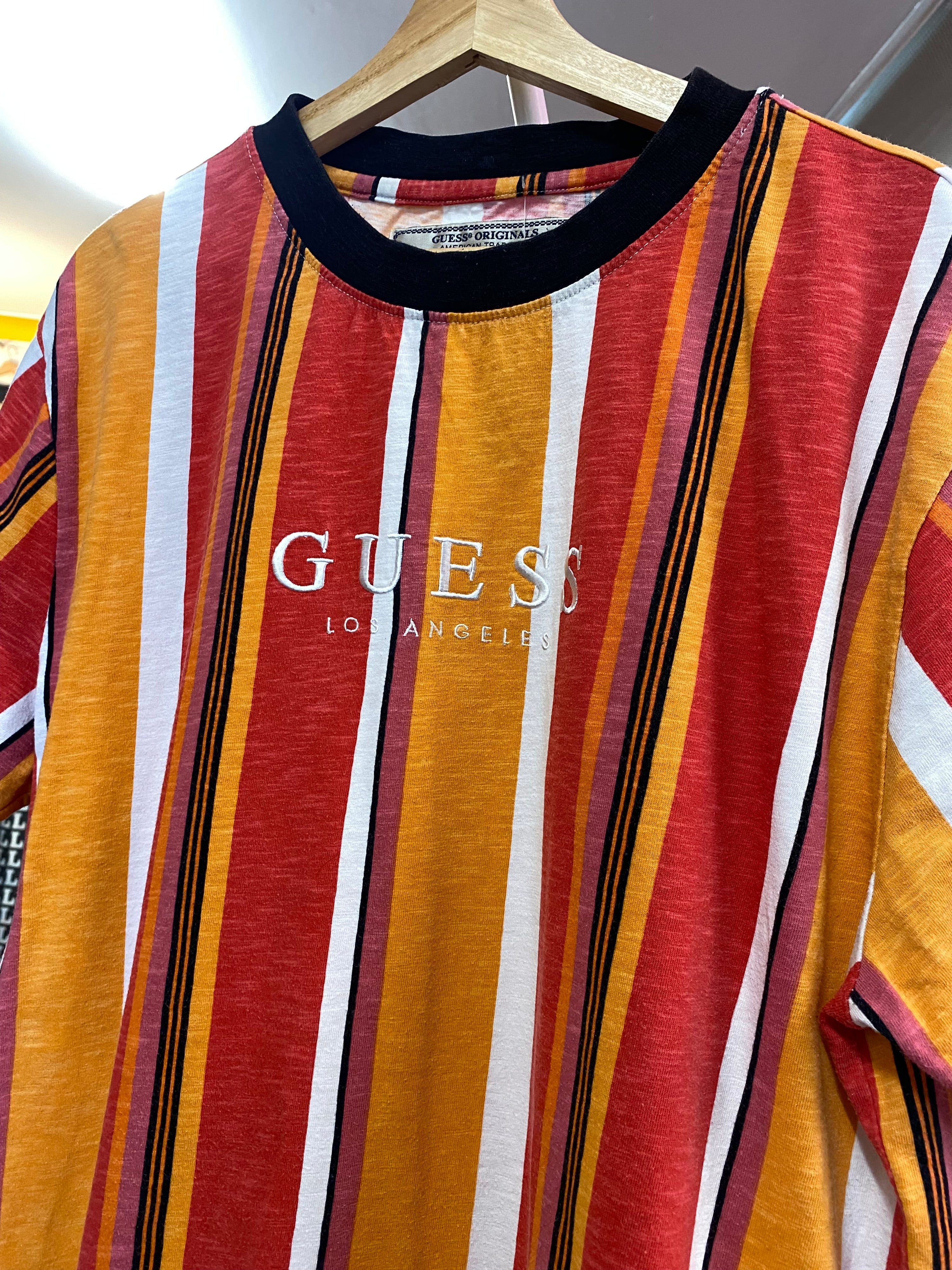 L - Guess Los Angeles Red/Orange/White Stripe Tee