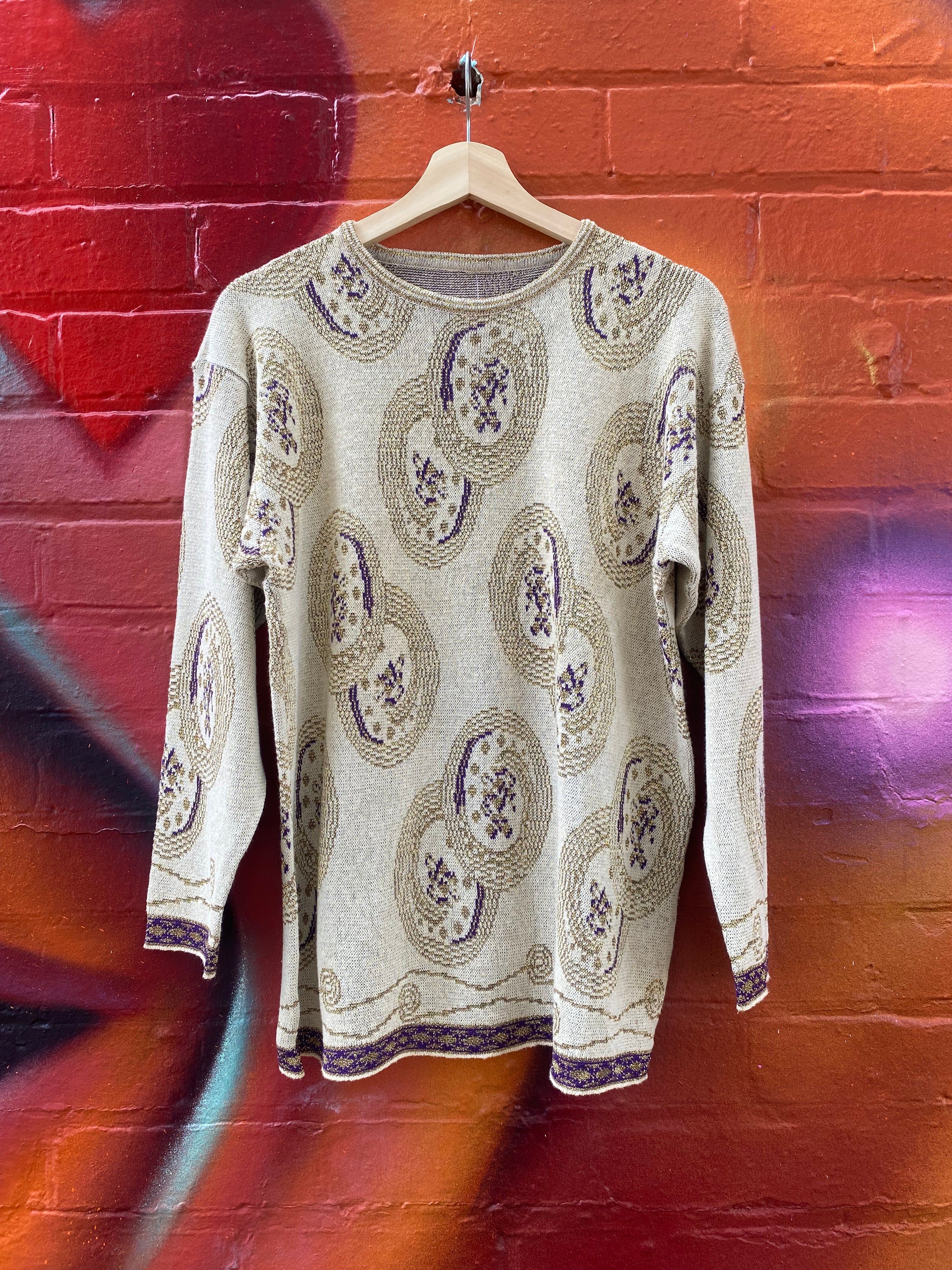 [S] Gold and Purple Knit Sweater