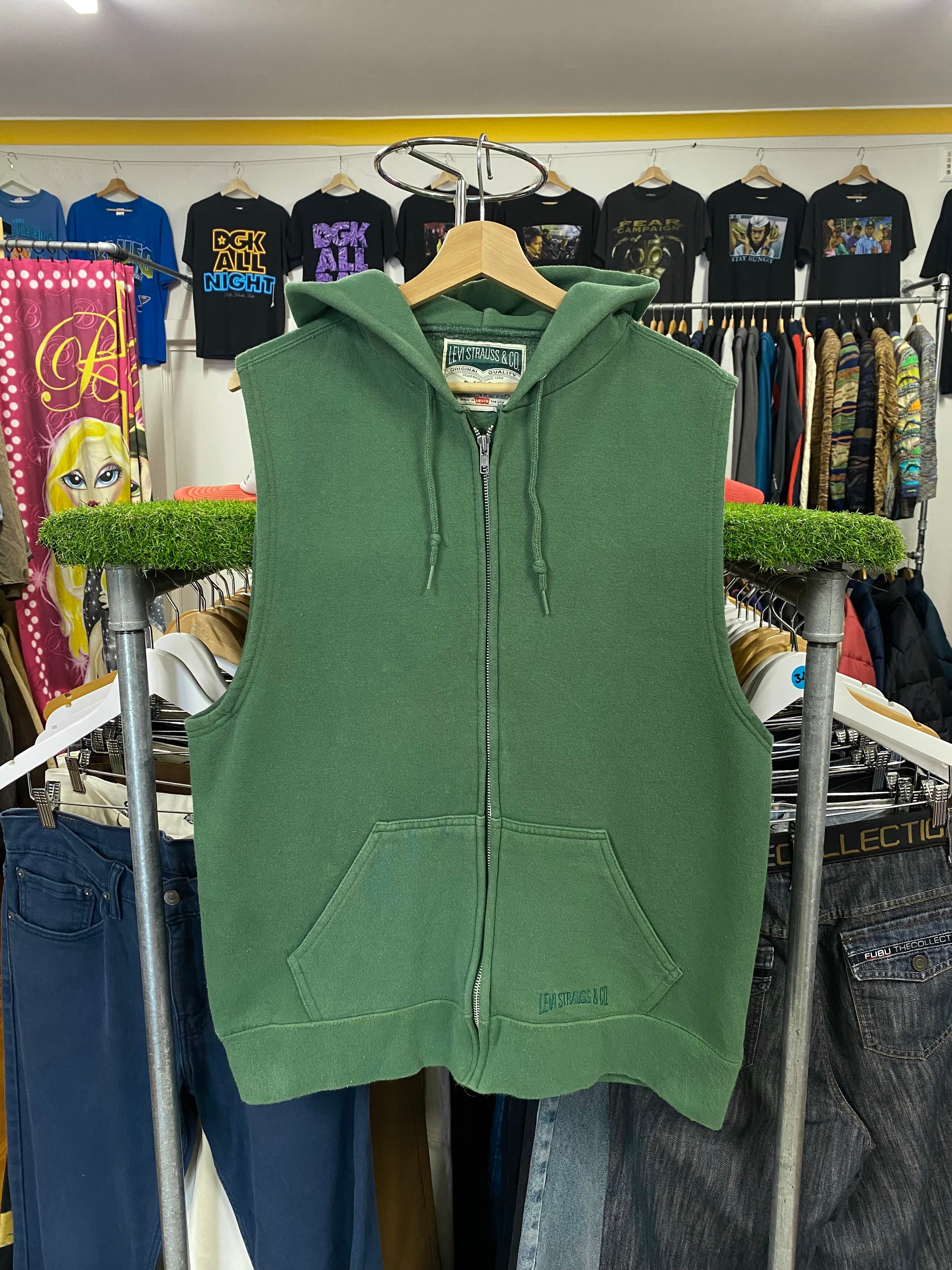 [M] Levi's Green Sleeveless Hoodie