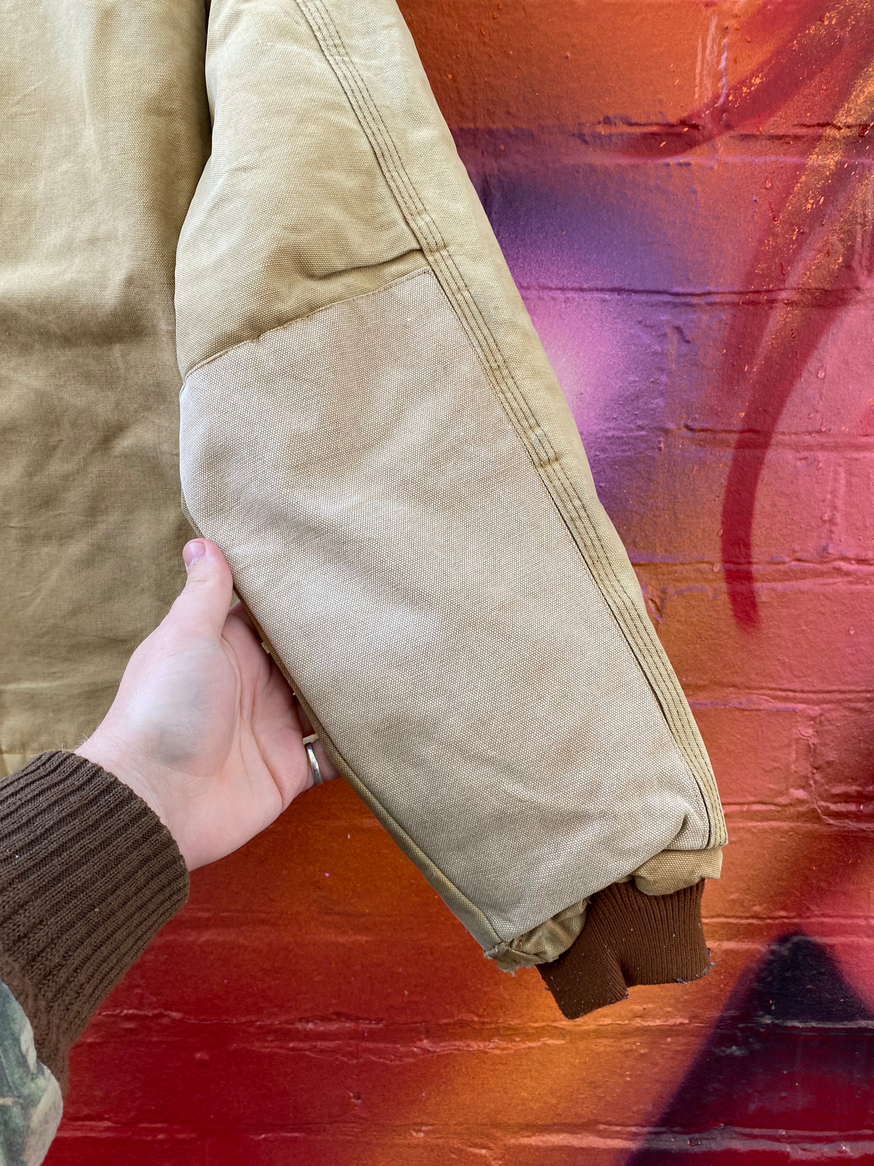 [M] Carhartt Tan with Arm Patches Chore Jacket