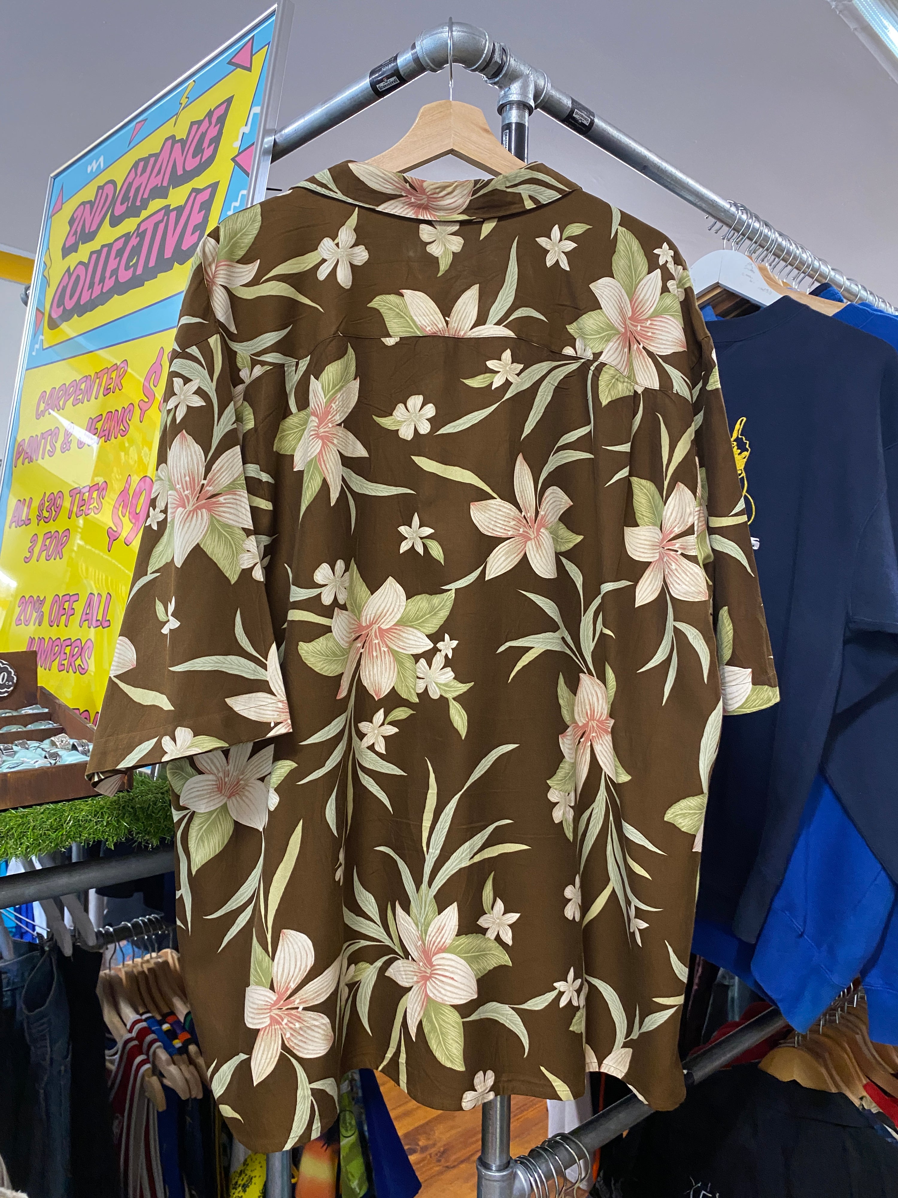 XL - West Indies Brown Floral Button-up