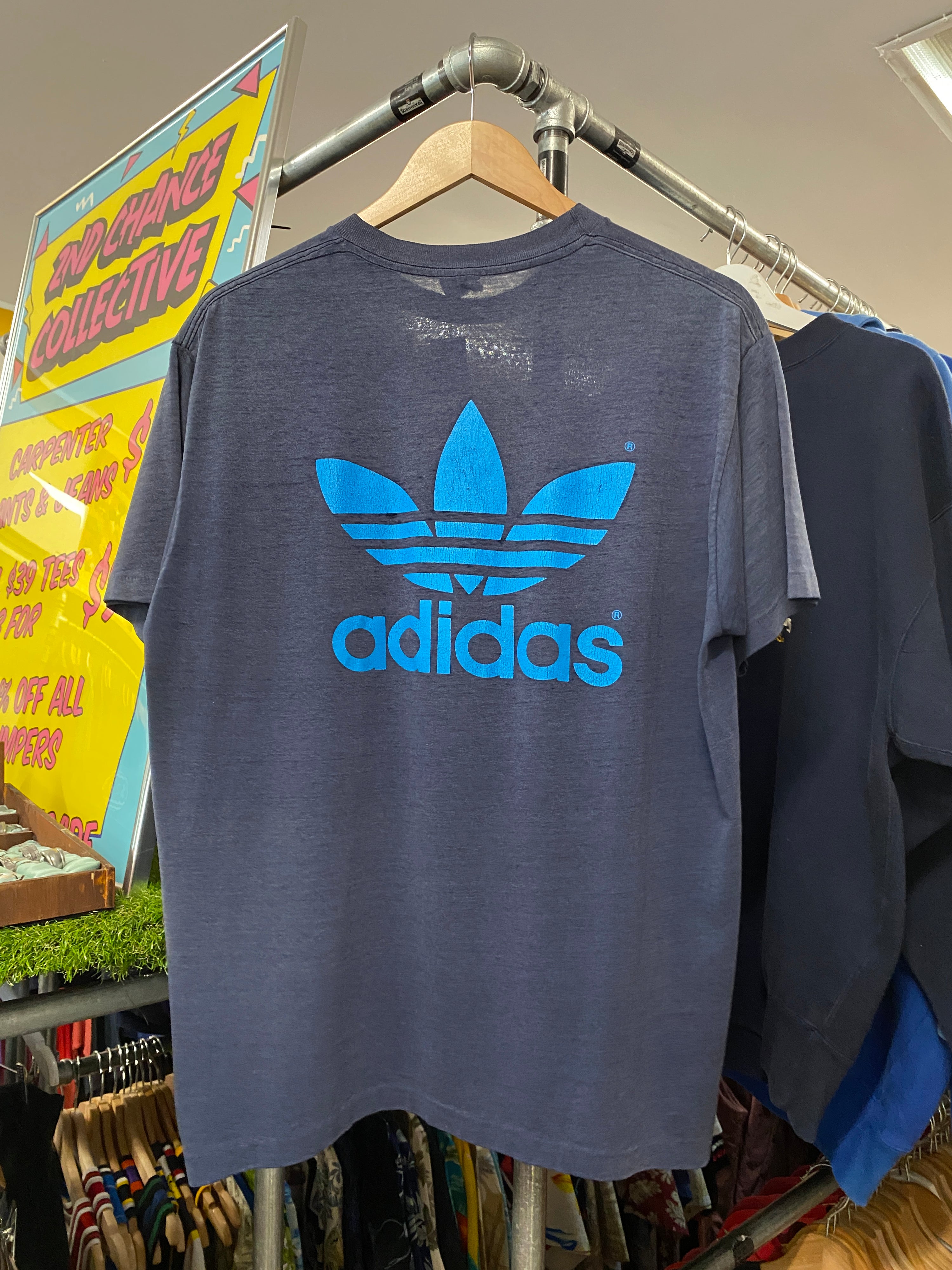 XL - 1980s Adidas Faded Blue DS Blue Logo Tee