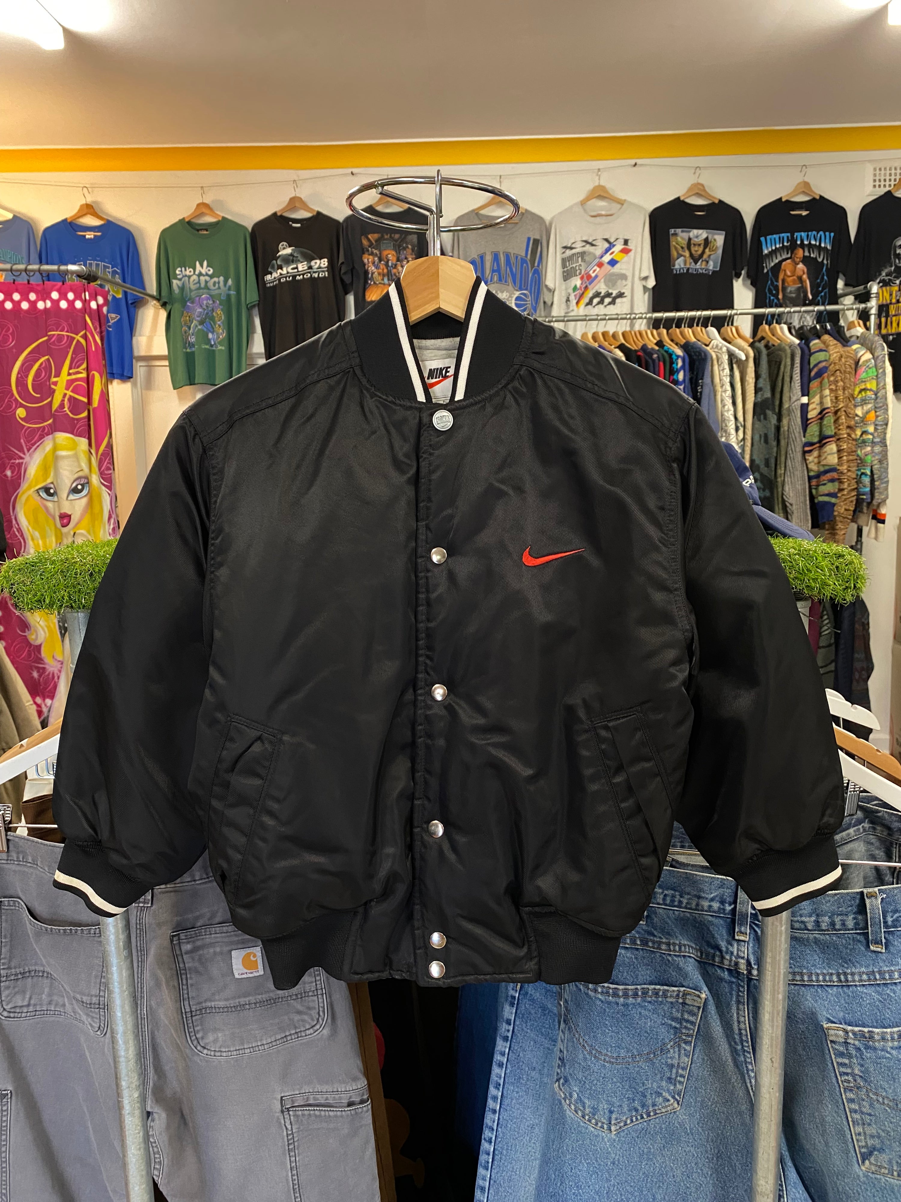 [S] Embroidered Nike Vintage Black Bomber Jacket