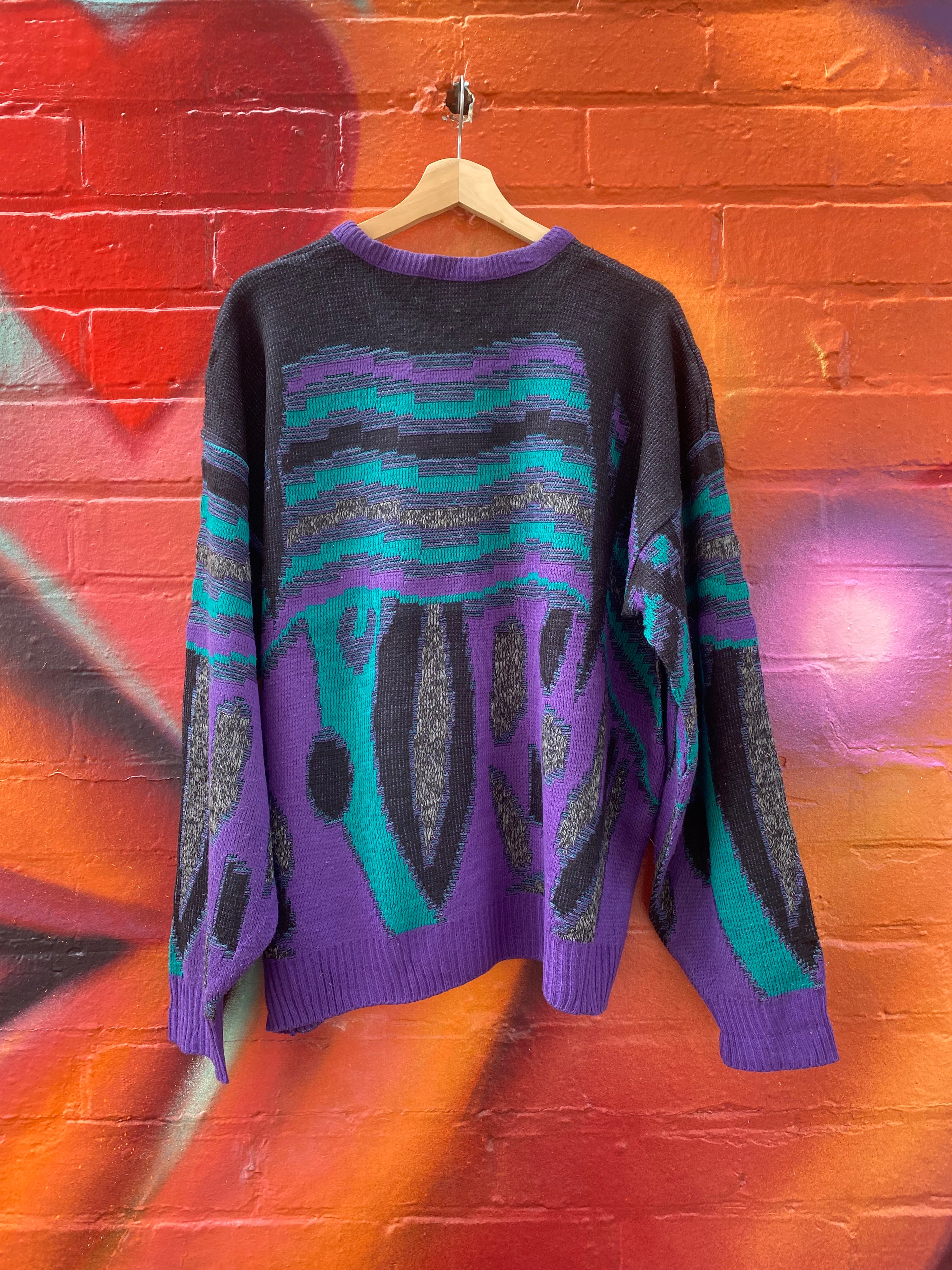 [L] Akira Purple/Green/Black Knit Sweater