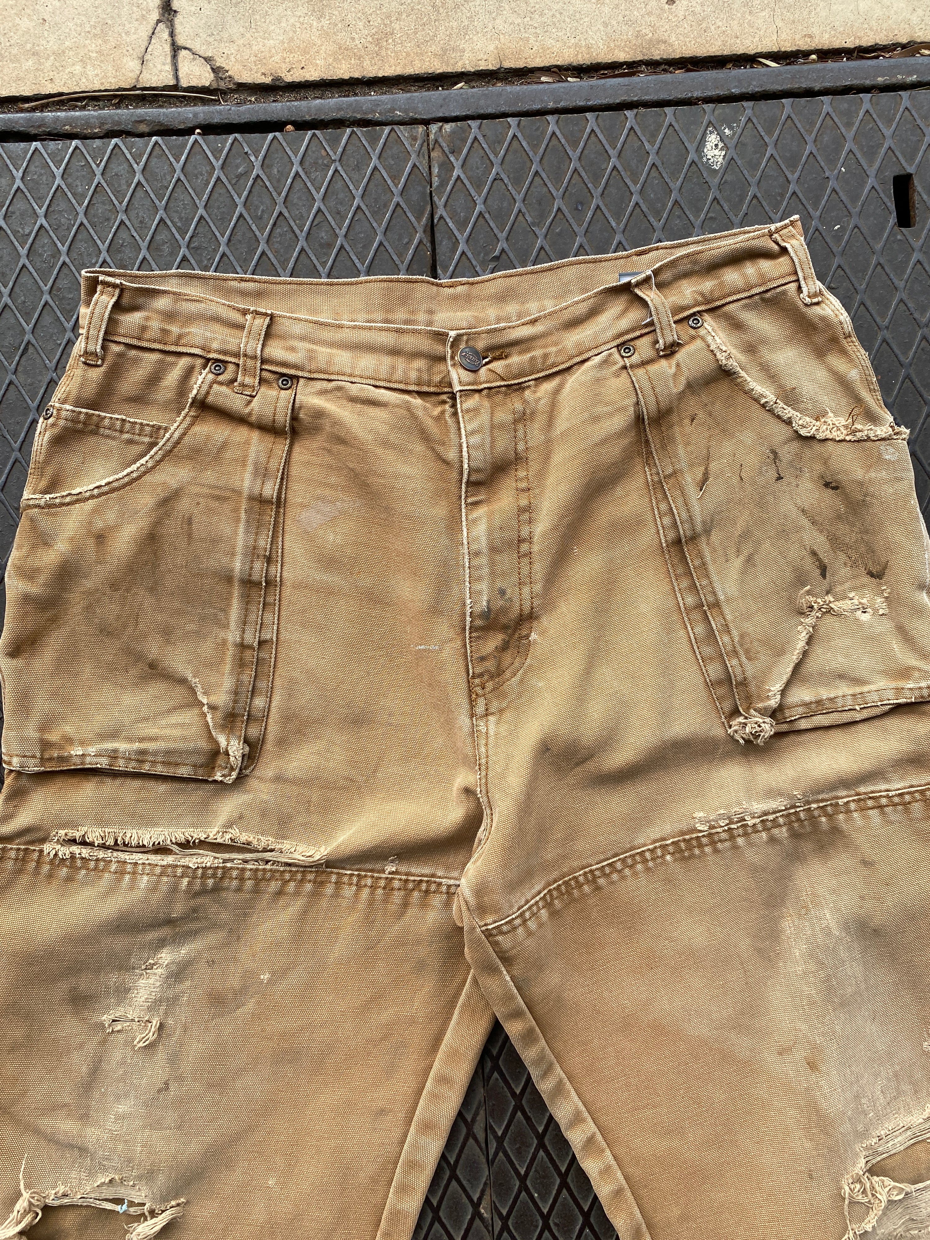 36 - Dickies Double Knees Brown Heavily Distressed