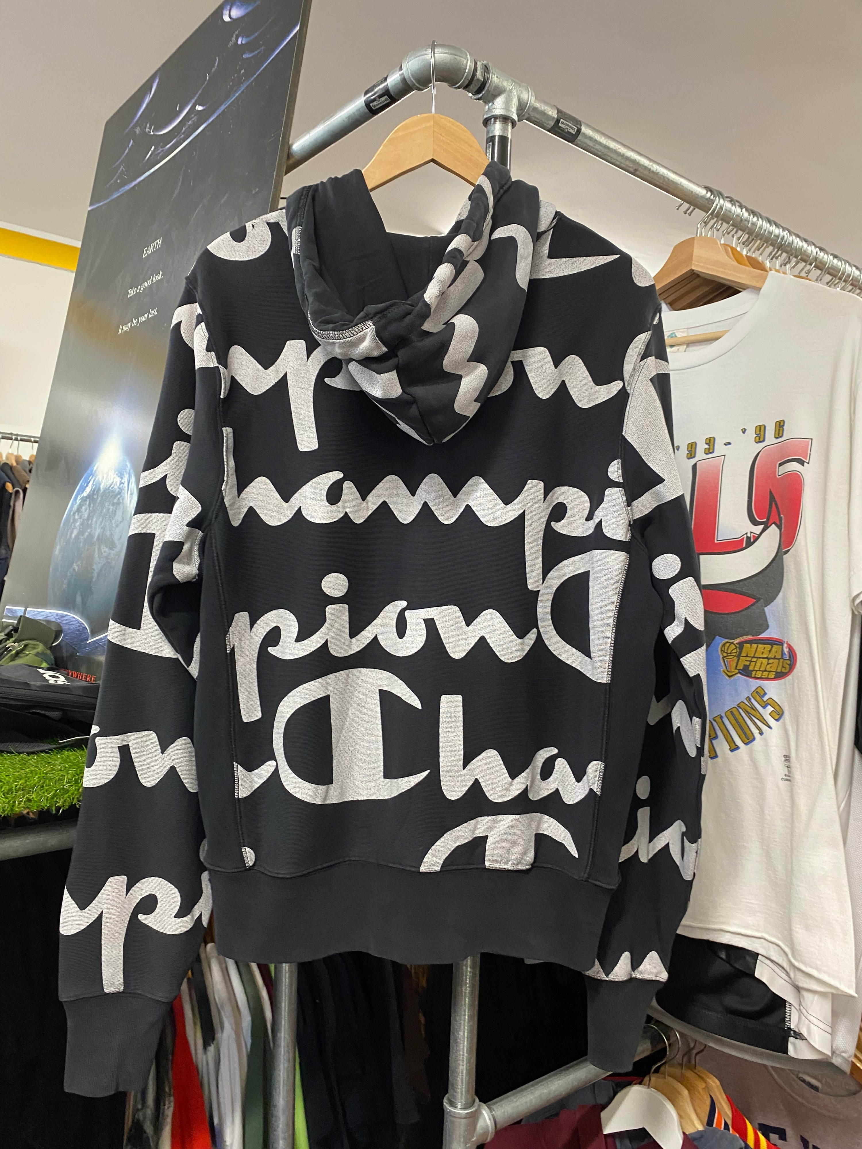 [M] Champion Large Print All Over Print Hoodie