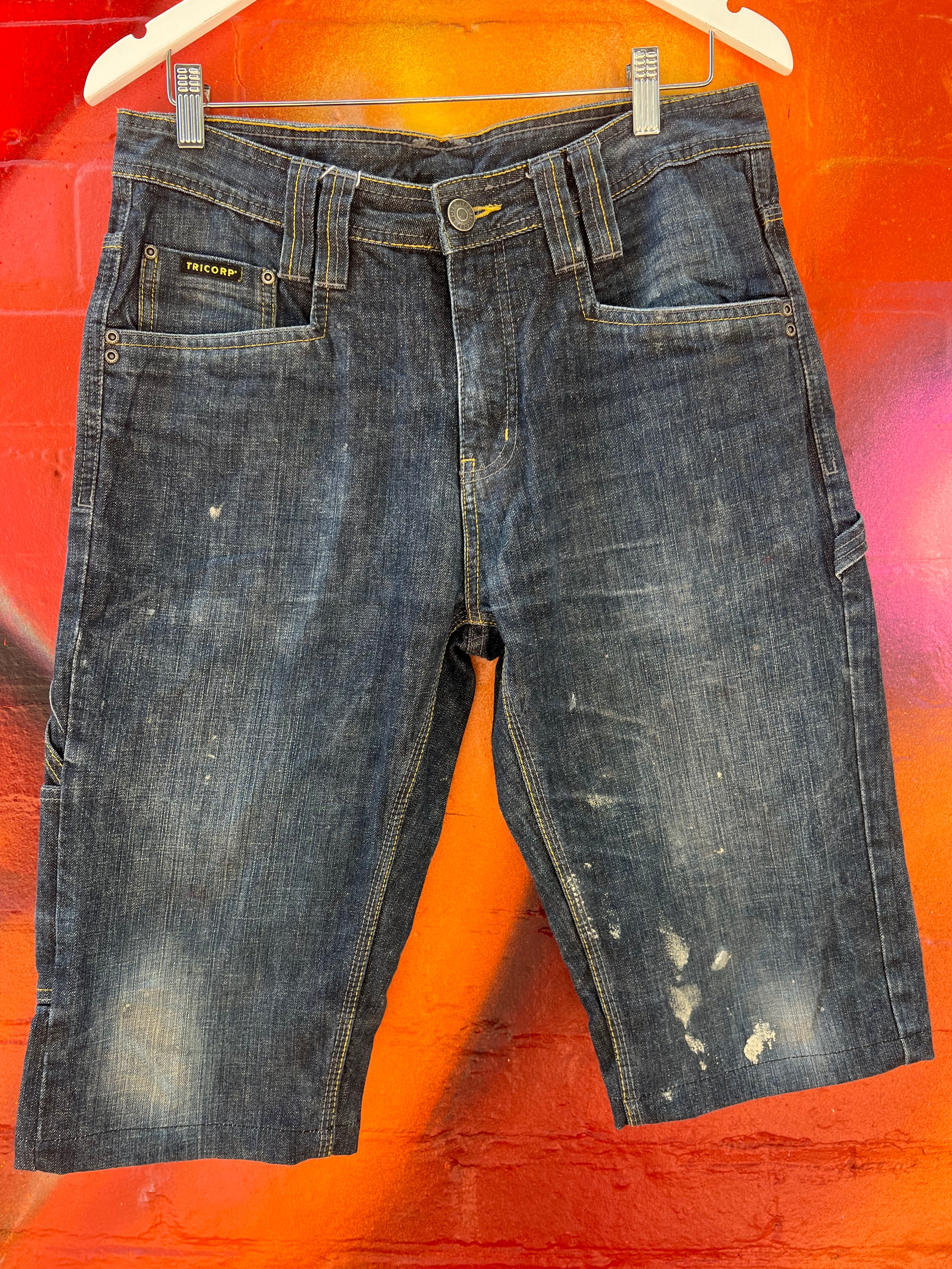 34 - Tricorp Workwear Denim Carpenter Shorts Yellow Stitching