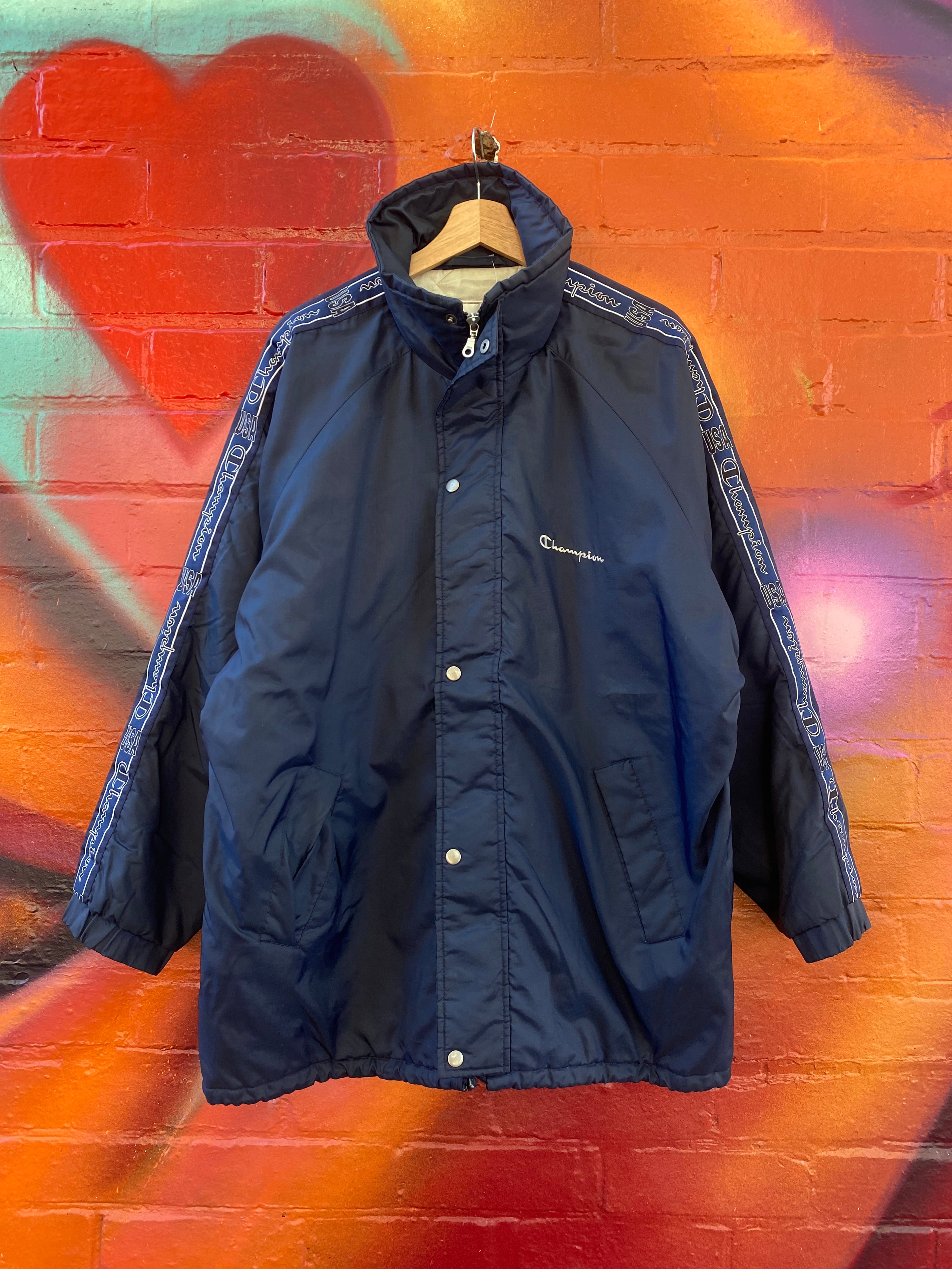 L - Champion USA DB Puffer Jacket Striped Sleeves