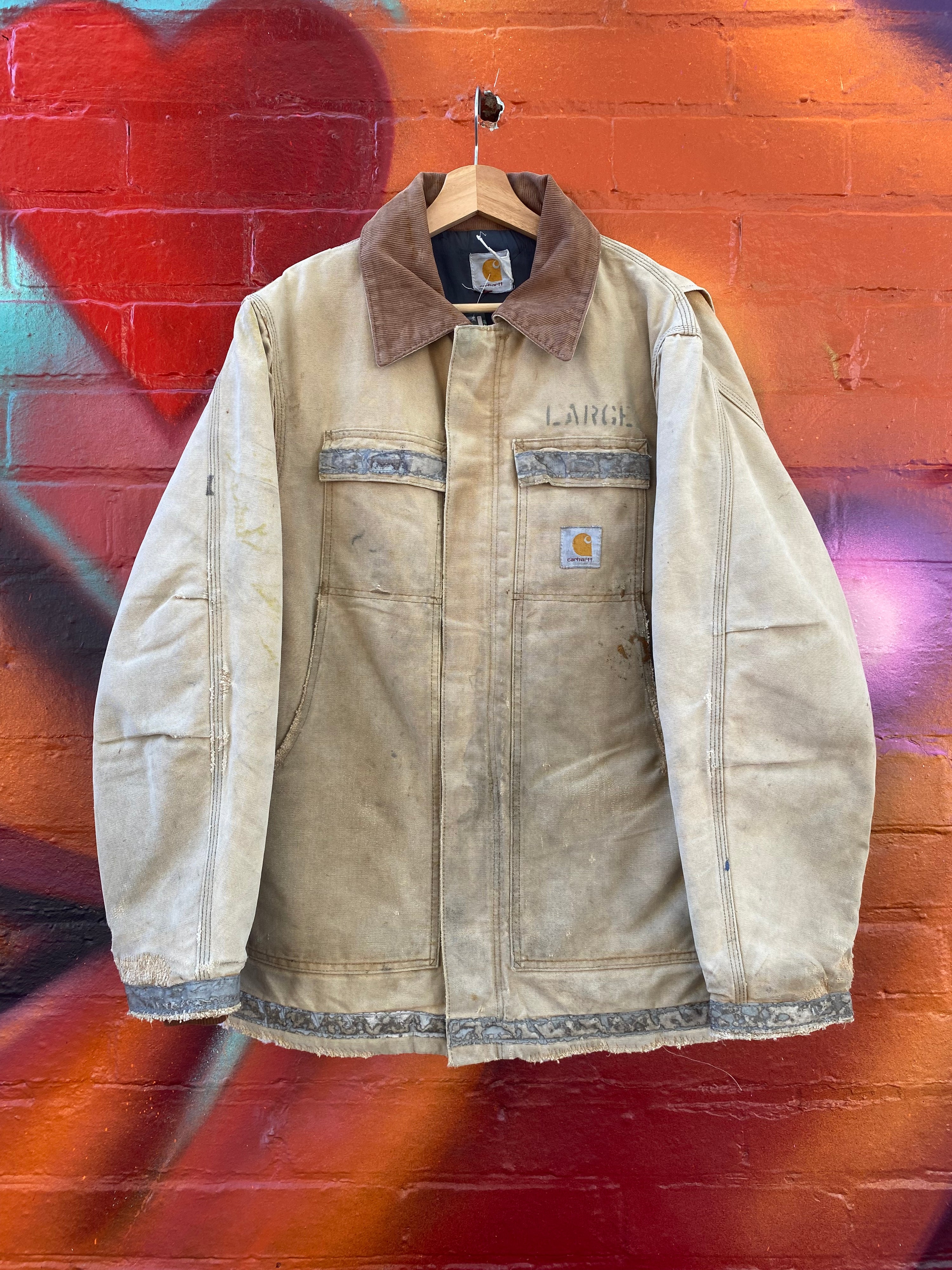 [L] Vintage Carhartt Faded Tan Arctic Hi Vis Work Jacket