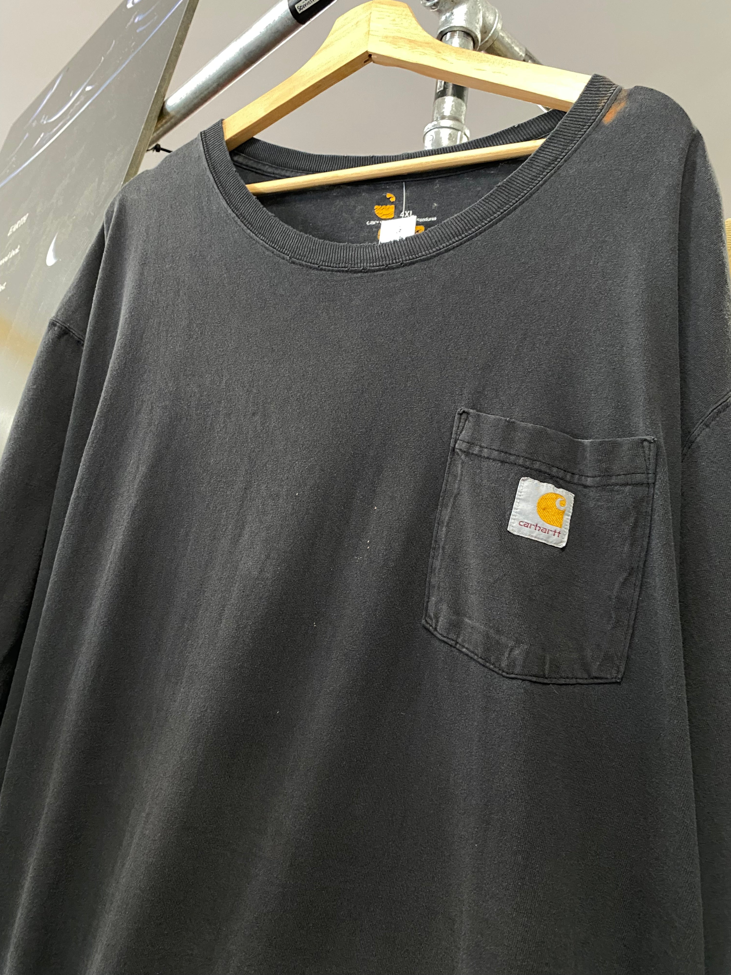 4XL - Faded Black w/ Light Bleaching Carhartt Pocket Tee