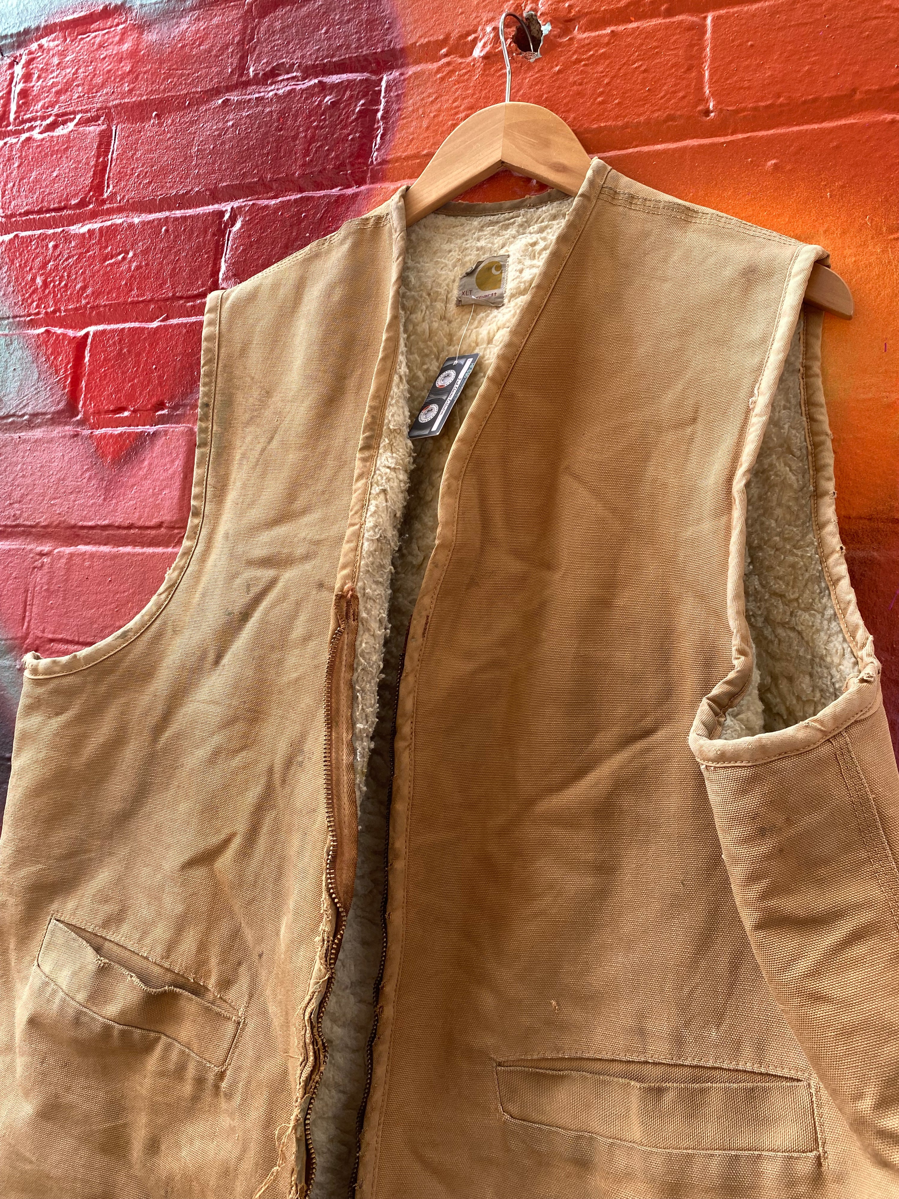 [XLT] Carhartt Tan Fleece-lined Vest Broken Zip