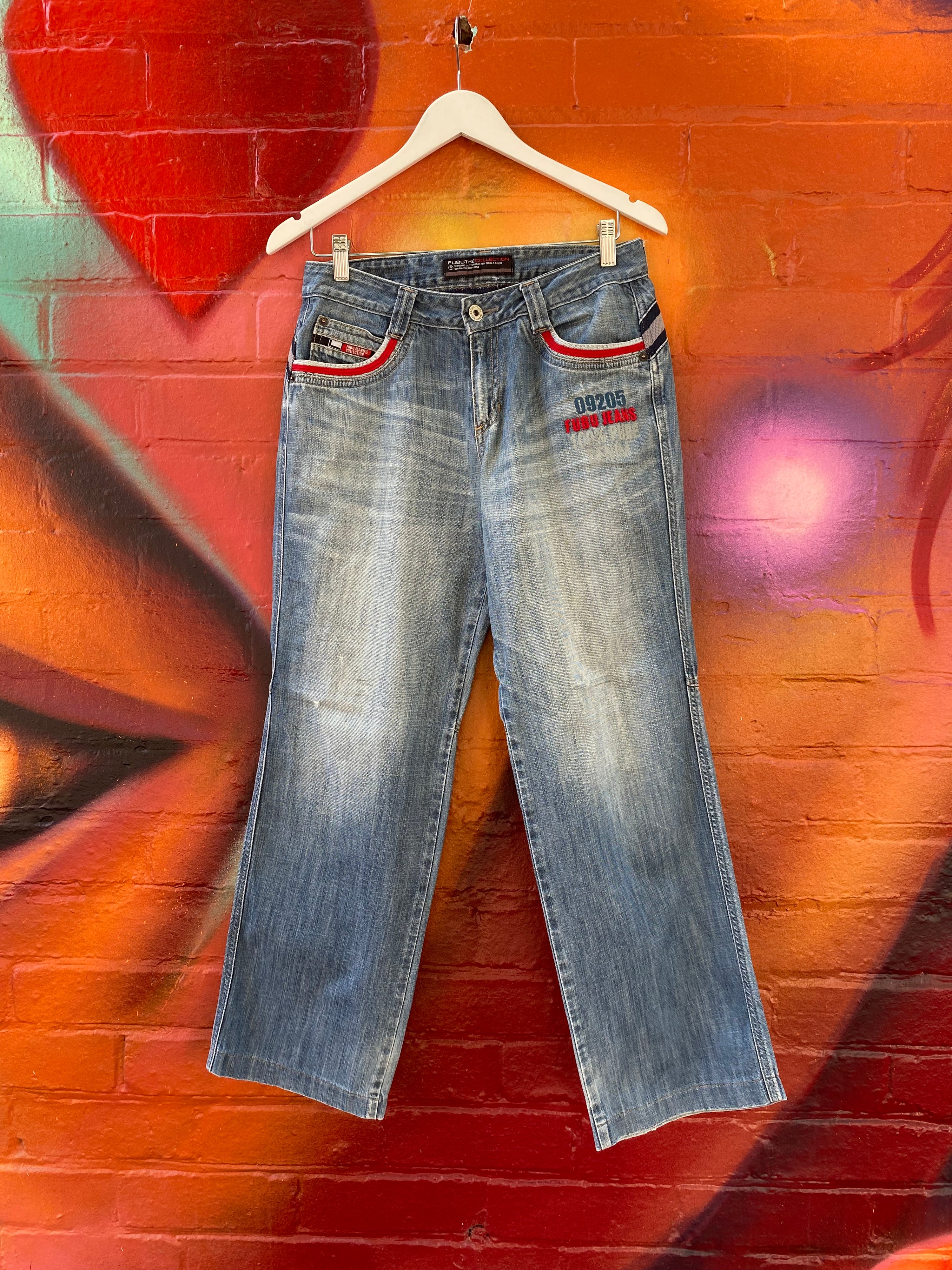 [30] FUBU 09205 Red Elastic Band Denim Jeans