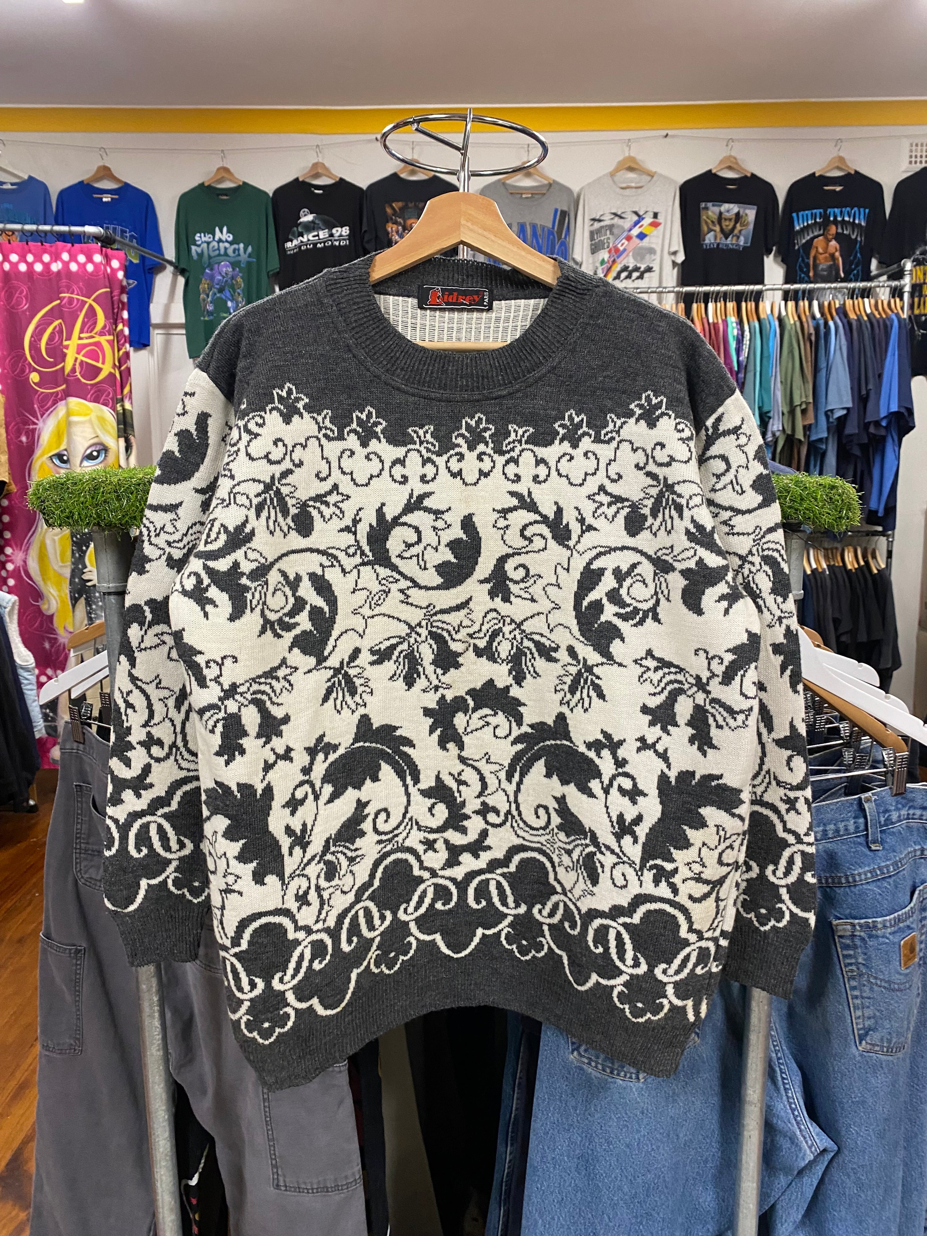 [M] Lidrey Grey/White Filigree Knit Jumper