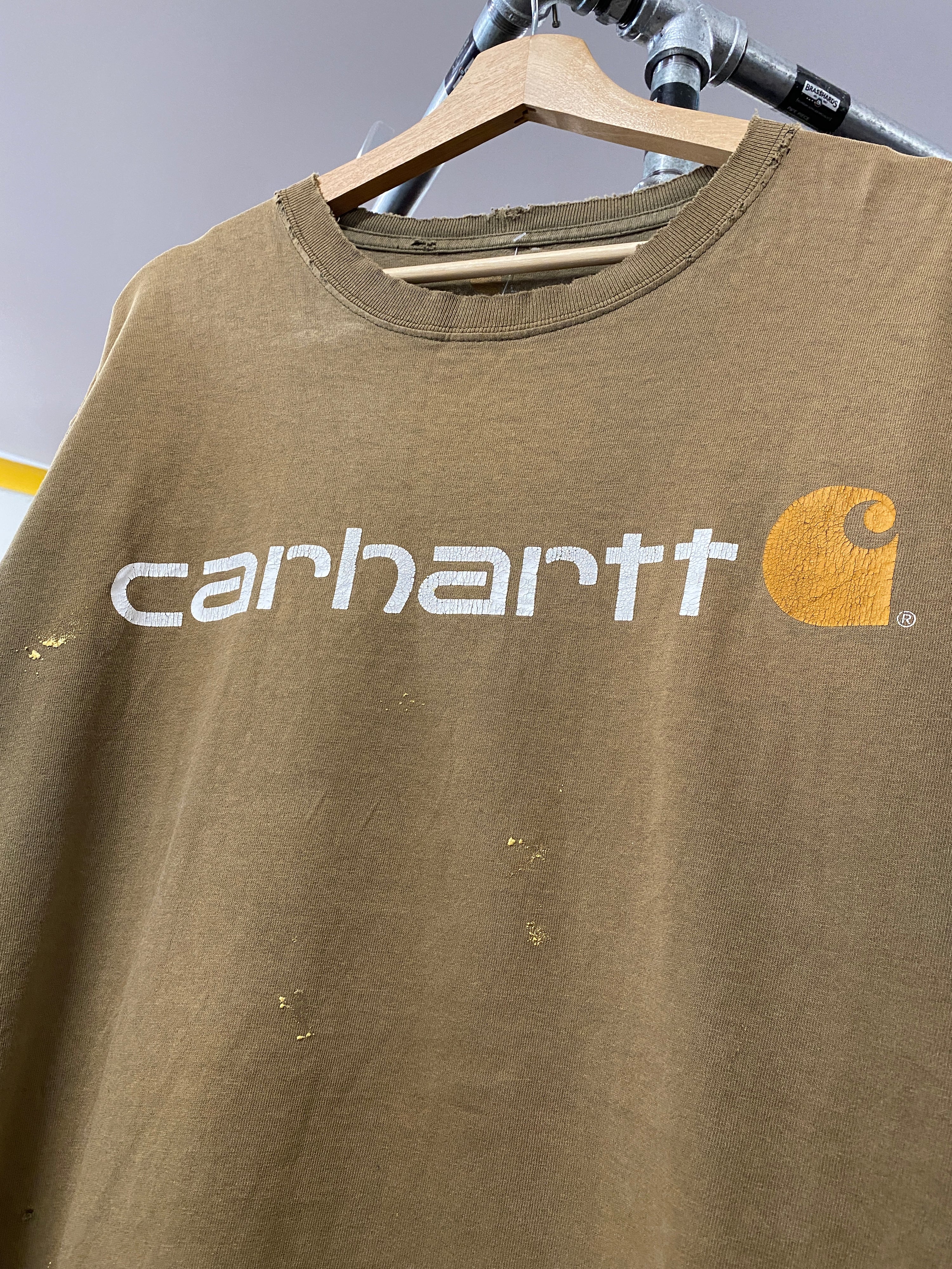 L - Carhartt Thrashed Olive Green Spellout Tee