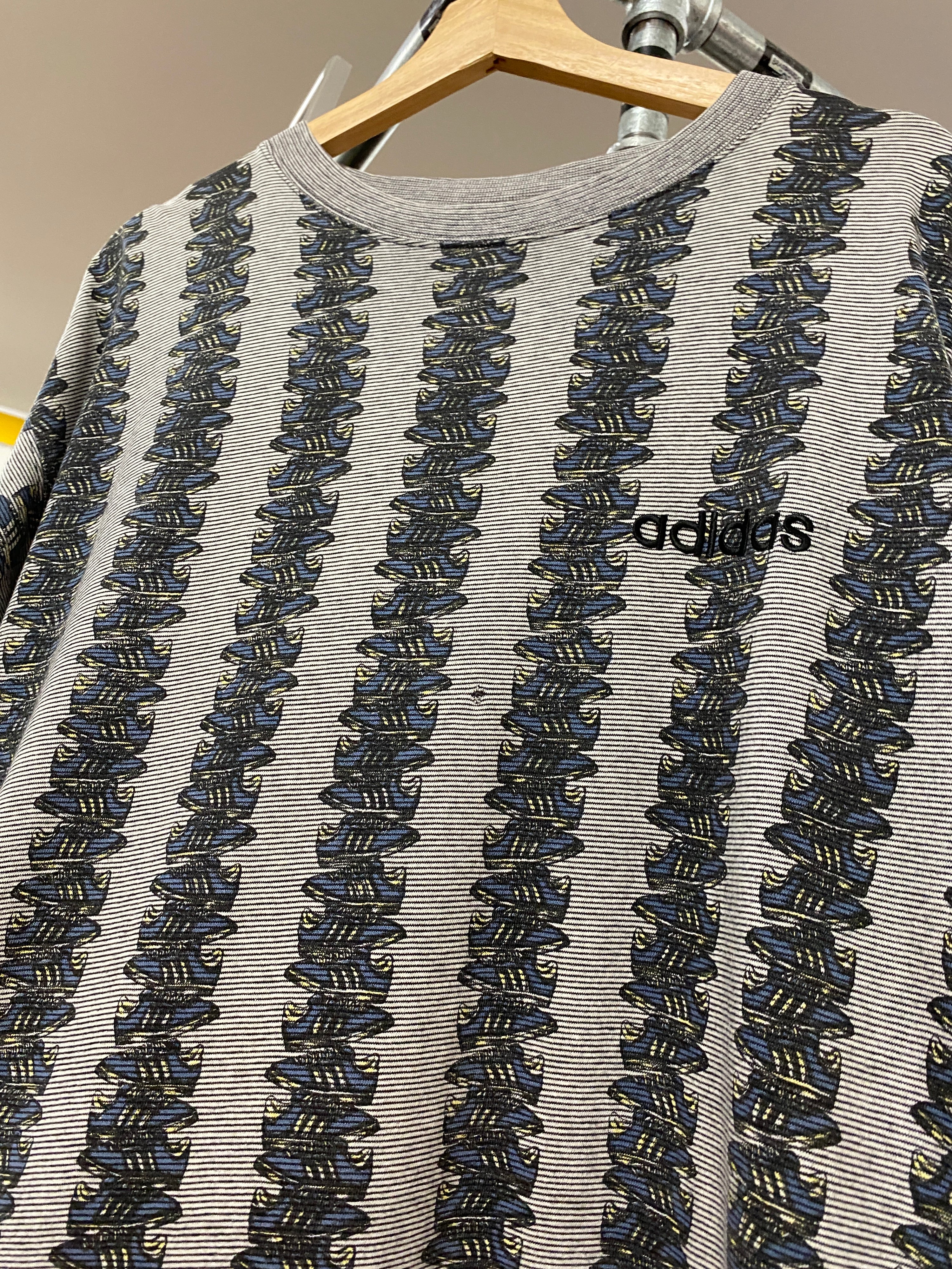 XL - Vintage Adidas Stacked Soccer Shoes All Over Print Tee