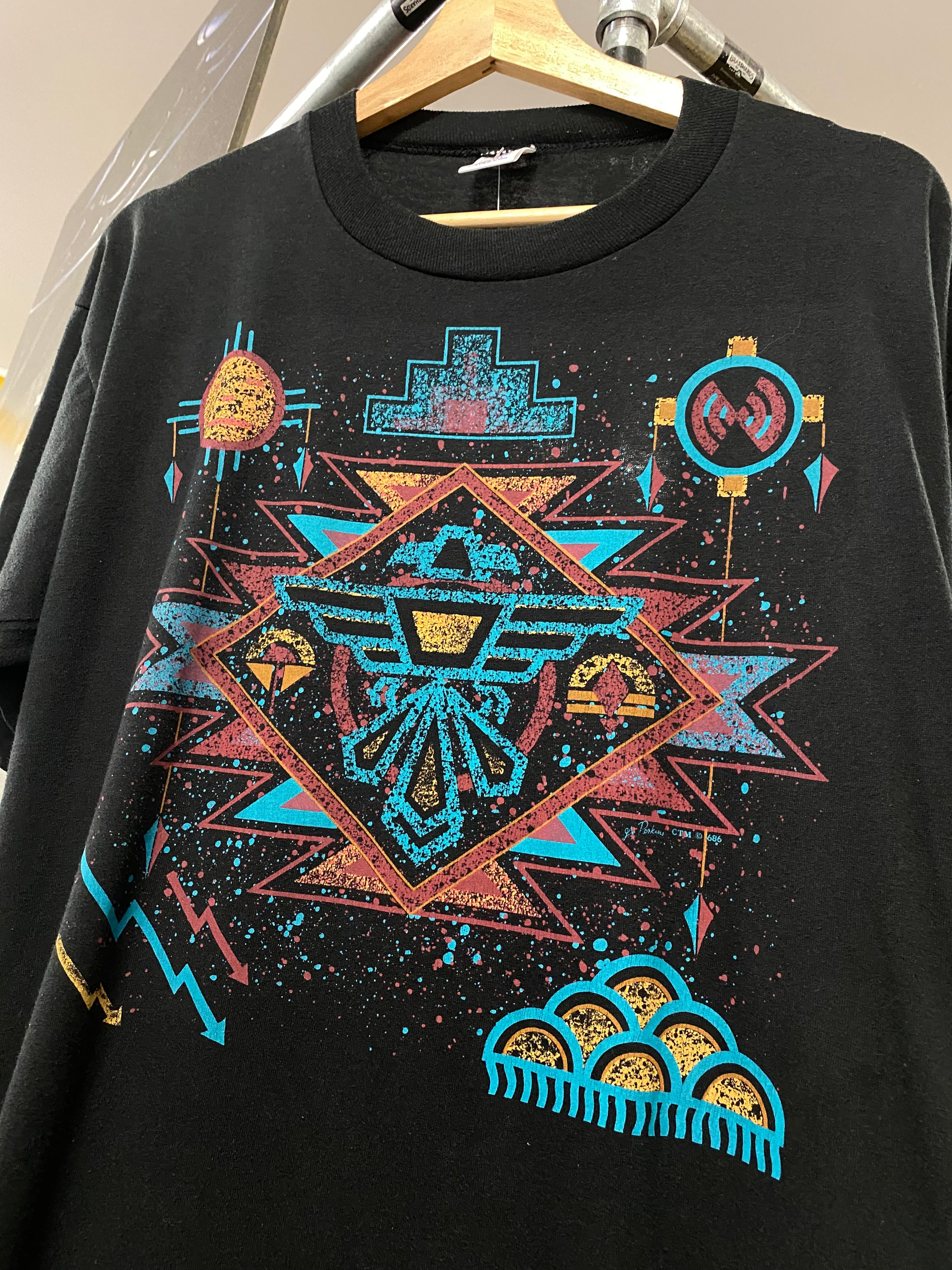 [XL] Vintage Aztec Geometric Black Tee