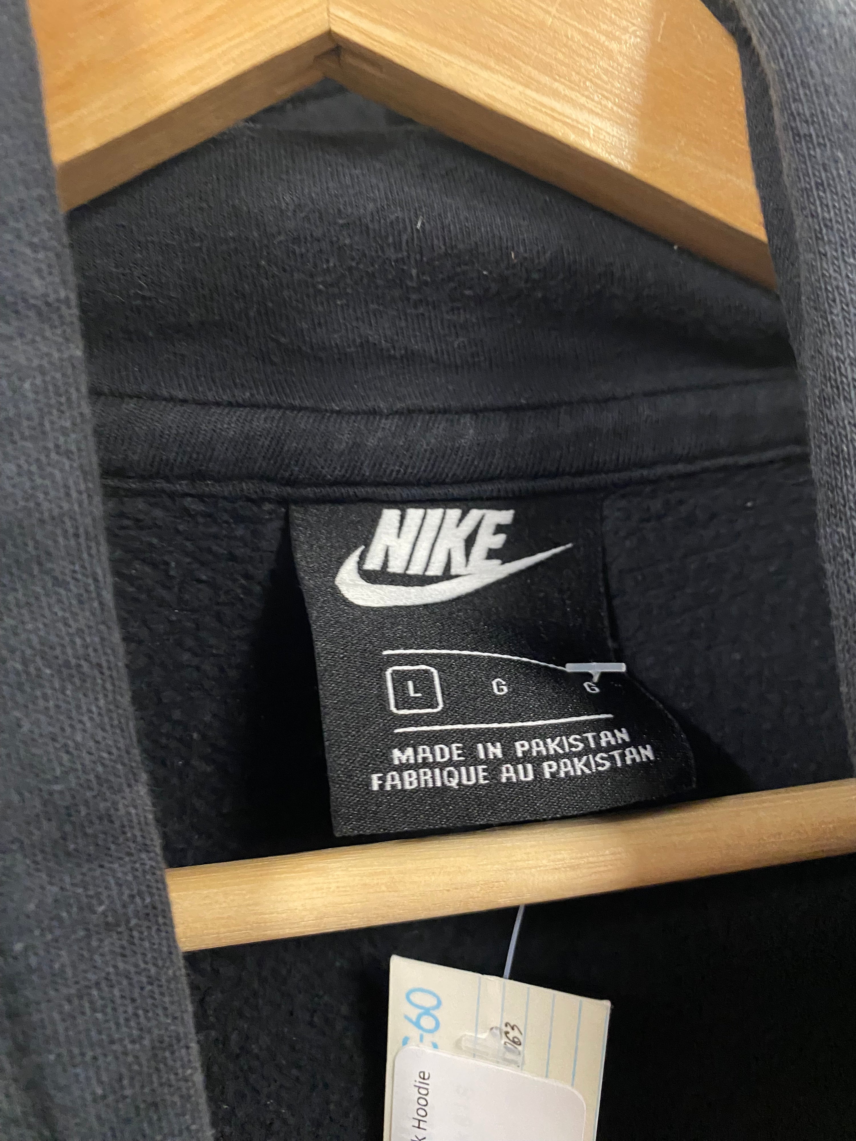 [L] Nike Small Spellout Black Hoodie