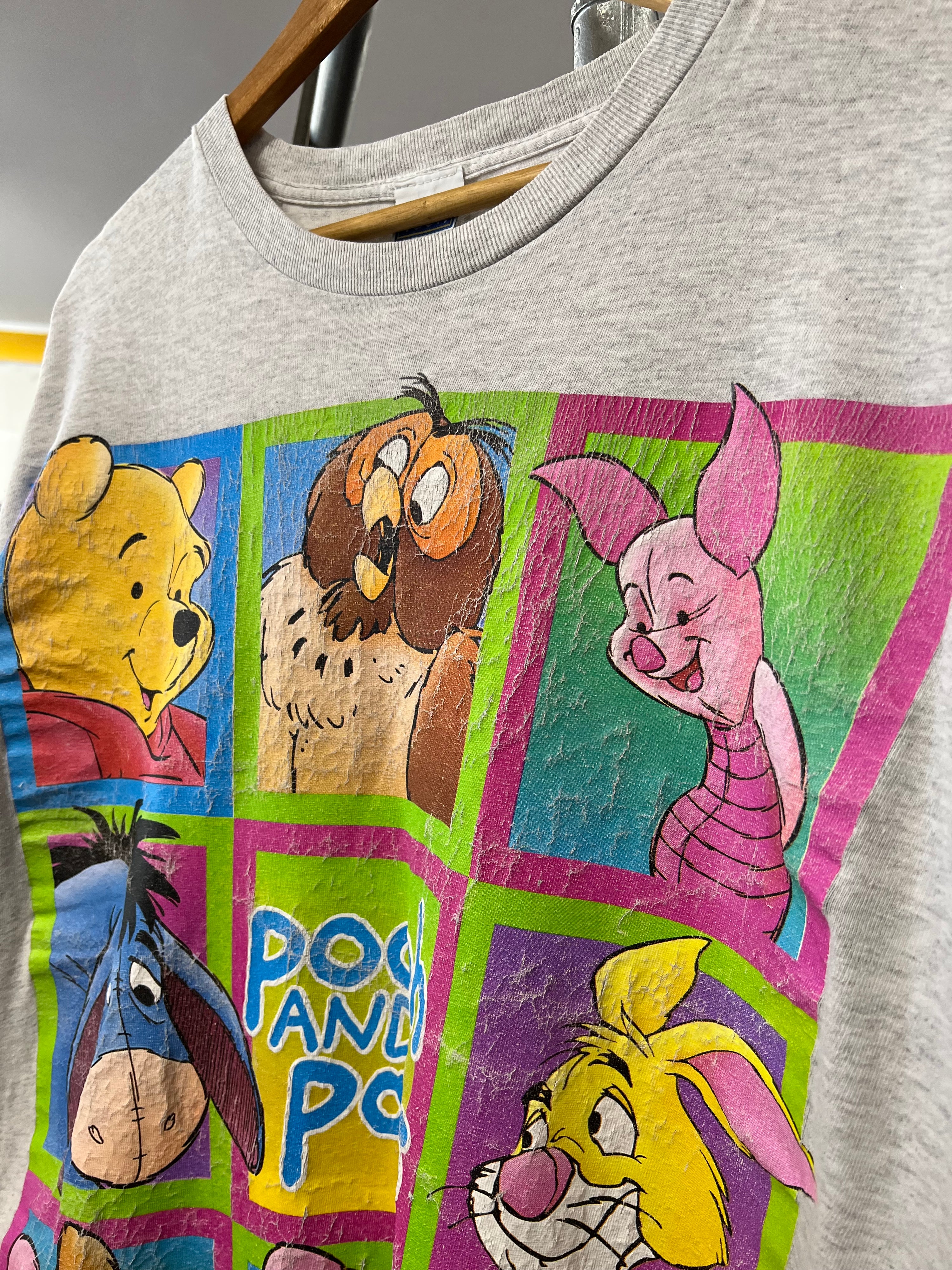 [L] Vintage Pooh And Pals 9 Panel Grey Tee